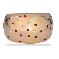 Huge Retro Gold Cuff with Diamonds and Rubies