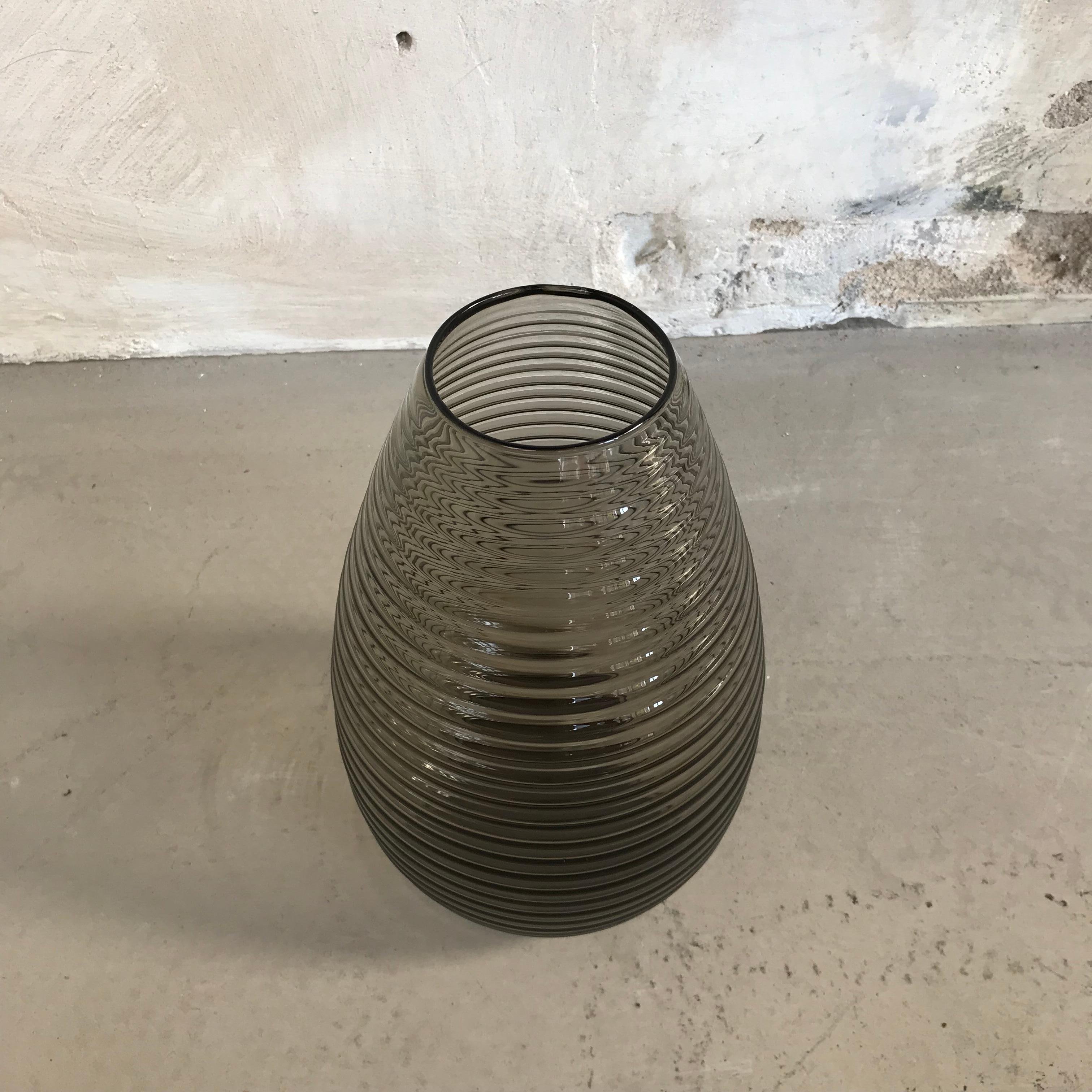 Dutch Huge Ribbed Teardrop Vase by A.D. Copier for Leerdam Glassworks, 1950s