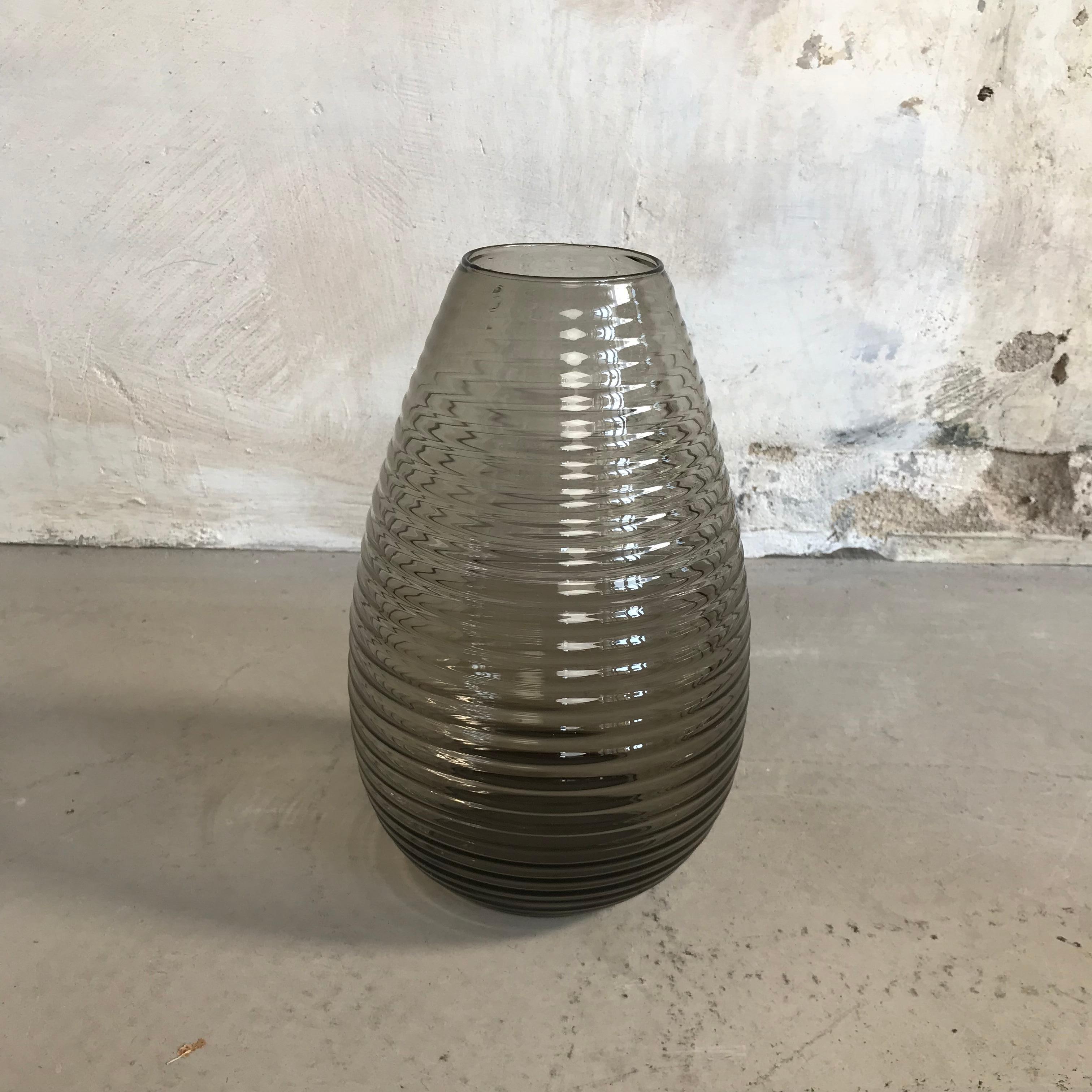 Hand-Crafted Huge Ribbed Teardrop Vase by A.D. Copier for Leerdam Glassworks, 1950s