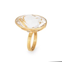 Huge Rock Crystal Diamond Ring Sz 7 Vintage 18k Yellow Gold Cocktail Jewelry