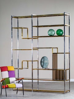 Huge Romeo Rega Italian Brass and Chrome Étagère, circa 1970