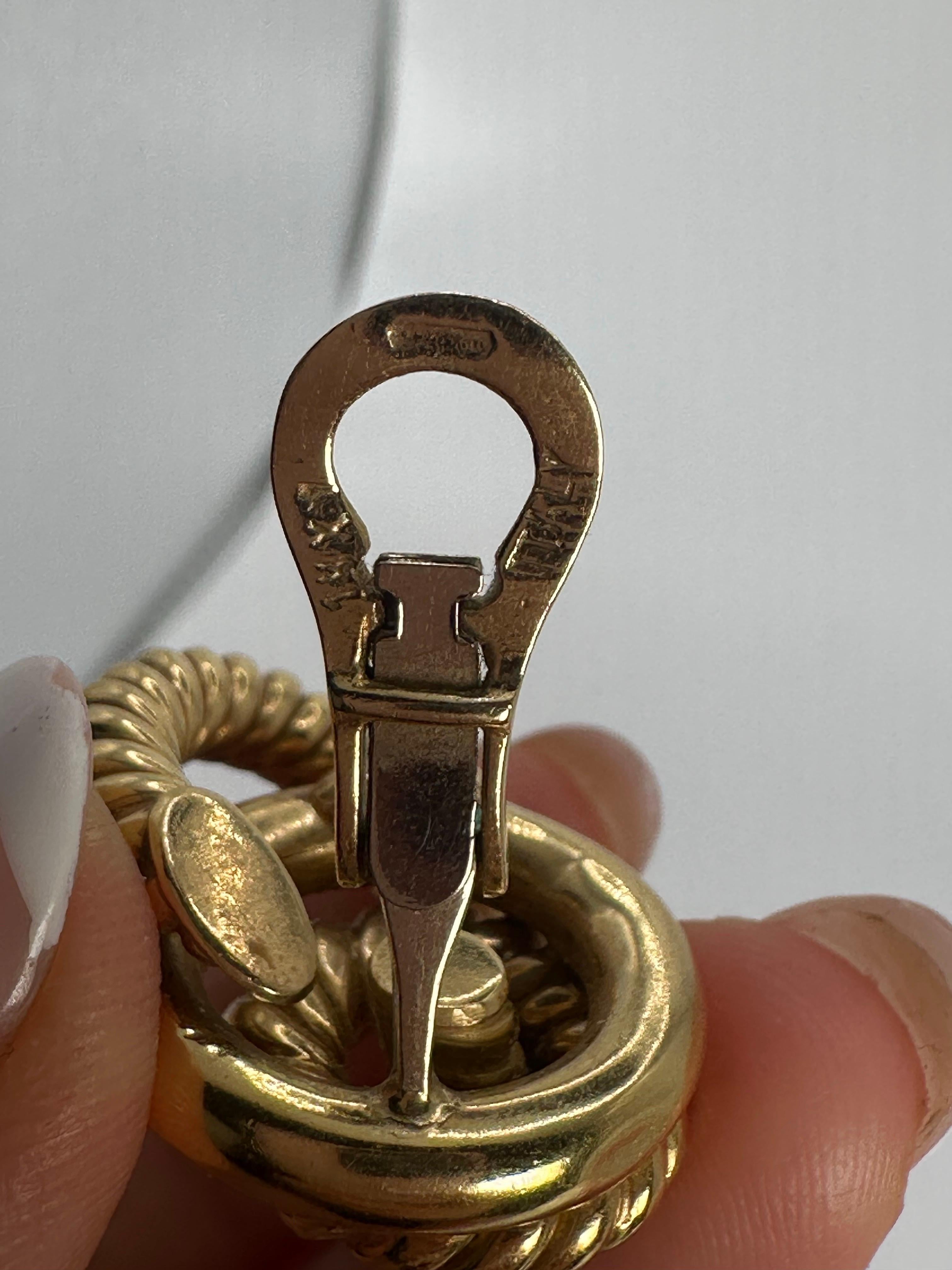Women's or Men's Huge Rope gold earring OMEGA 14KT gold RARE clip on For Sale