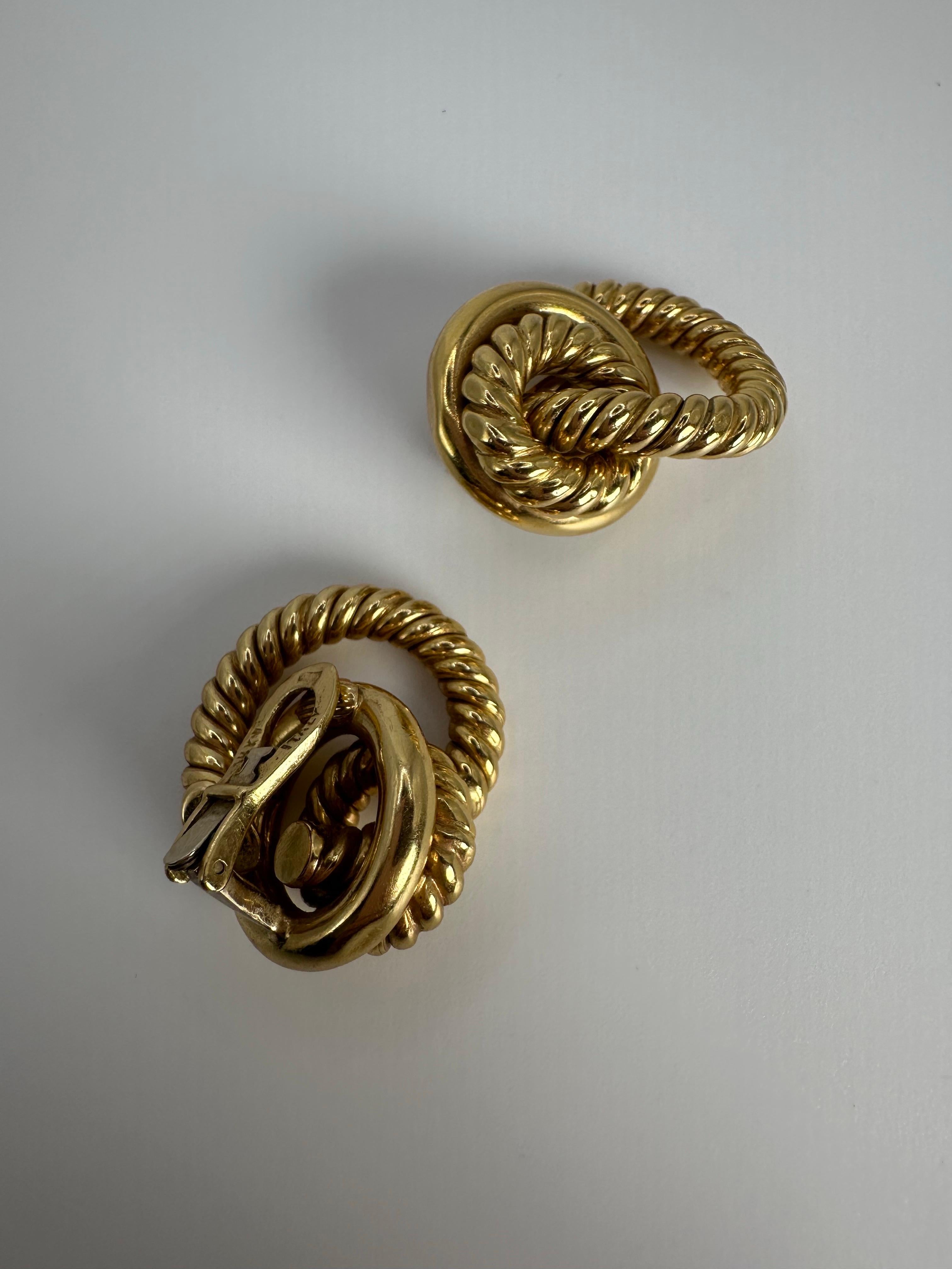 Huge Rope gold earring OMEGA 14KT gold RARE clip on For Sale 4