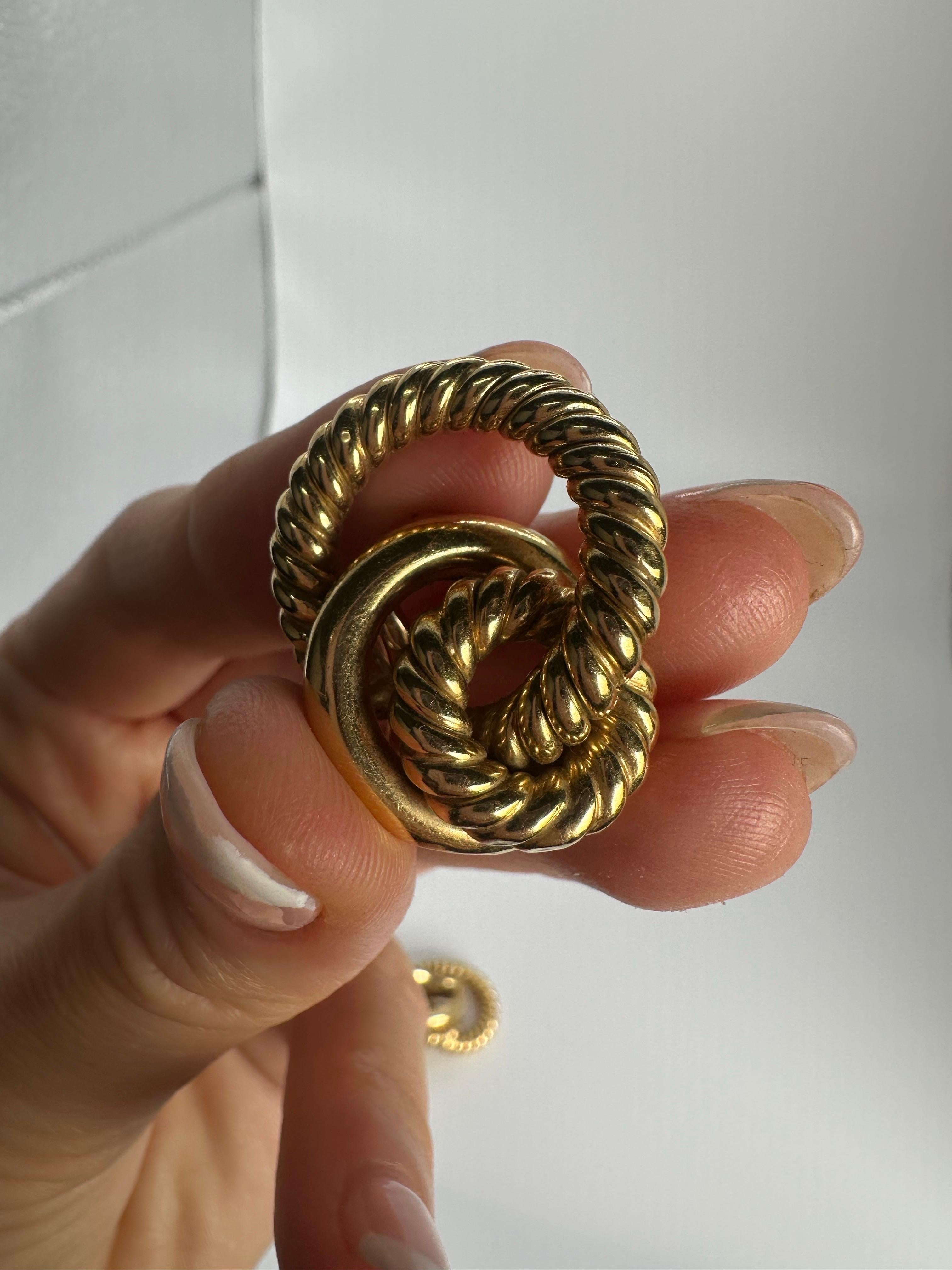 Huge Rope gold earring OMEGA 14KT gold RARE clip on For Sale 5