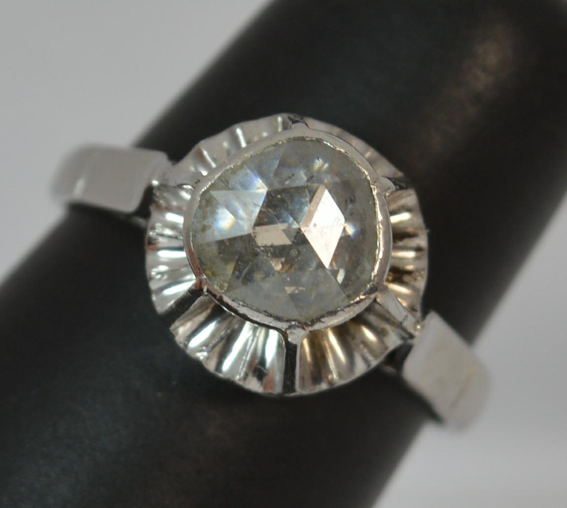 Huge Rose Cut Diamond 18 Carat White Gold Solitaire Ring 11