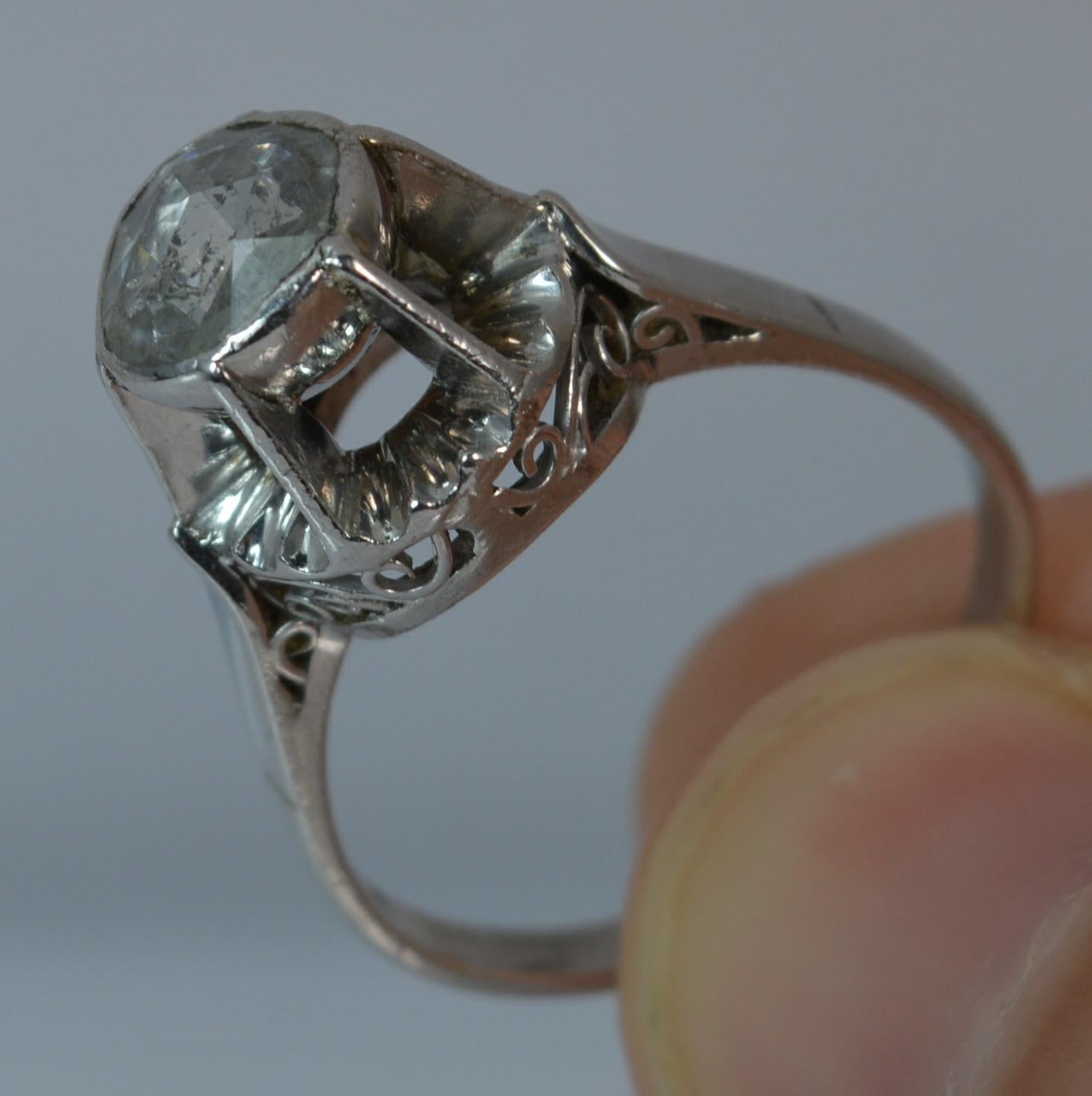 Huge Rose Cut Diamond 18 Carat White Gold Solitaire Ring In Excellent Condition In St Helens, GB