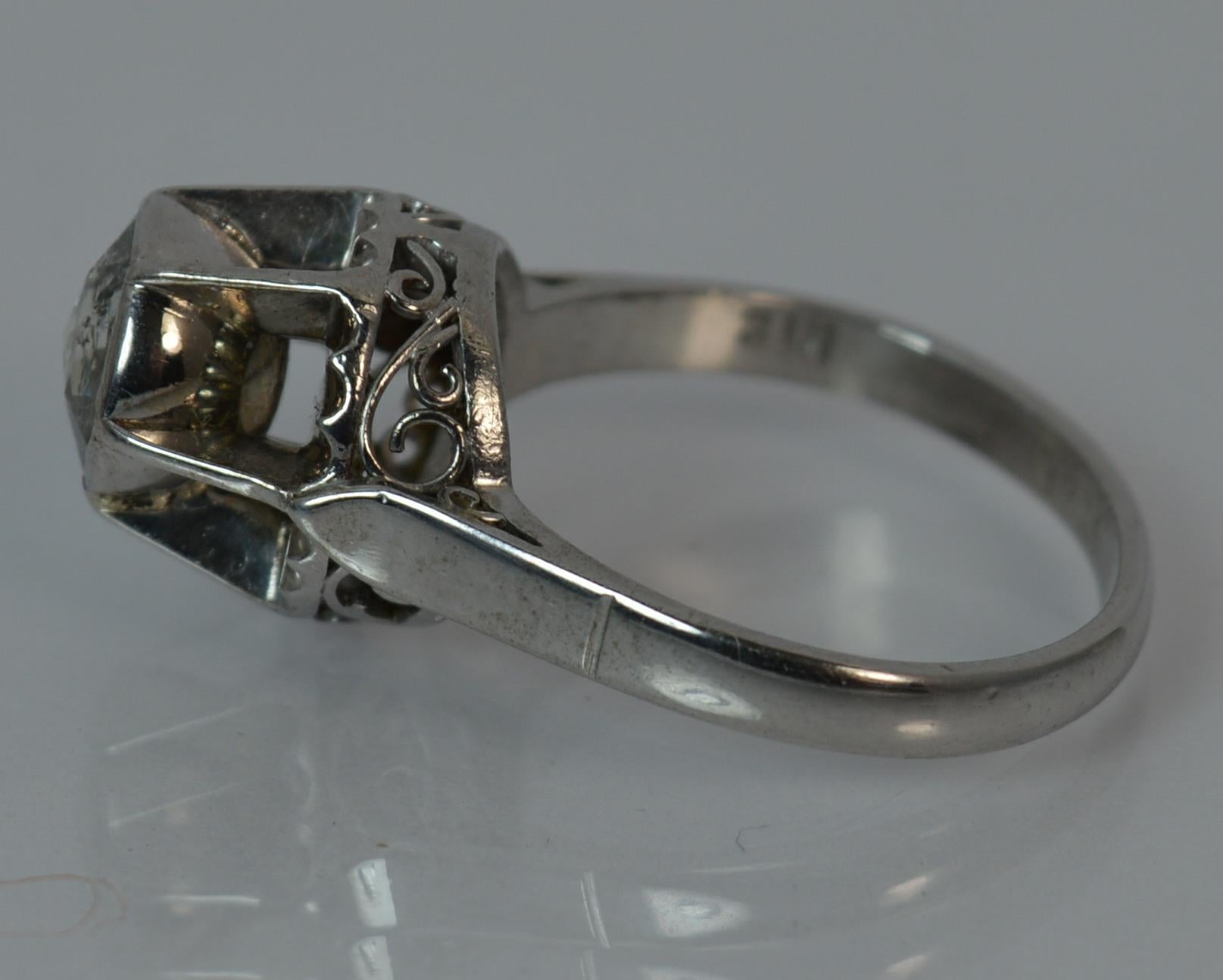 Huge Rose Cut Diamond 18 Carat White Gold Solitaire Ring 3