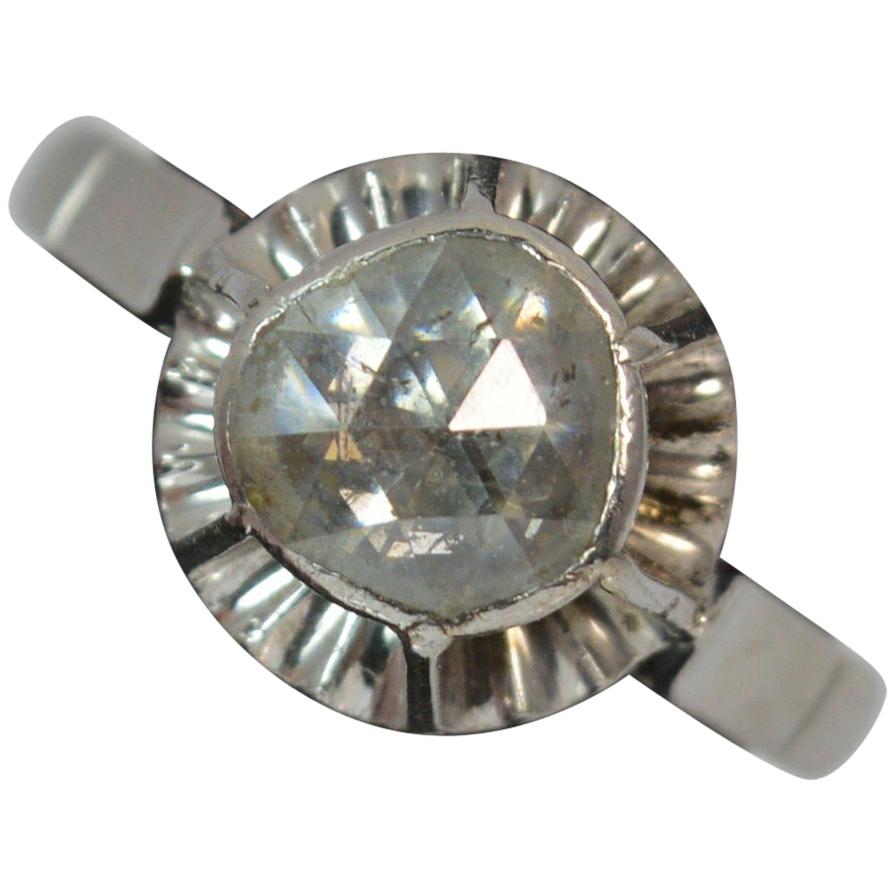 Huge Rose Cut Diamond 18 Carat White Gold Solitaire Ring