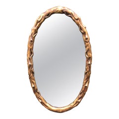 Grand miroir de créateur en bois doré à motif écossais rose