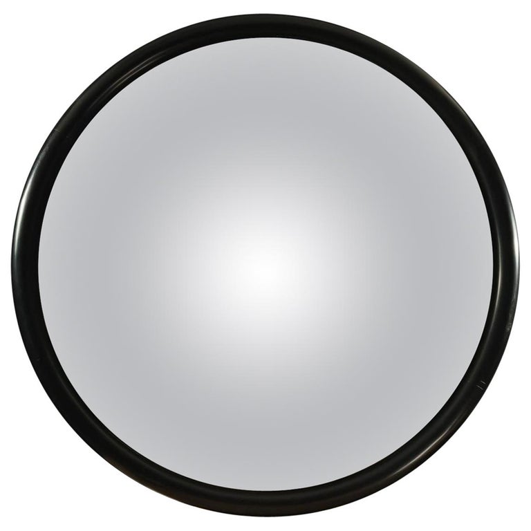 Grand miroir rond convexe avec contour en bois noir - En vente sur 1stDibs