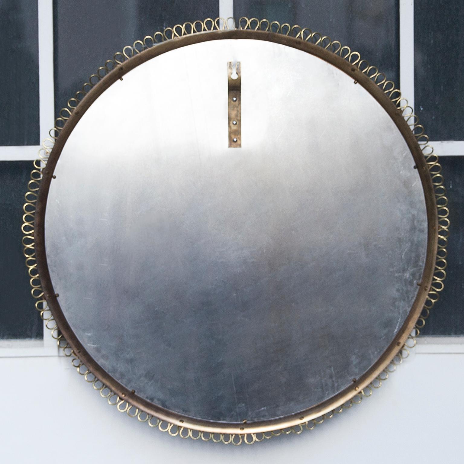 Swedish Huge Round Josef Frank Mirror in Brass by Svenskt Tenn in Sweden 1950s