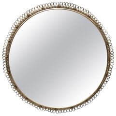Huge Round Josef Frank Mirror in Brass by Svenskt Tenn in Sweden 1950s