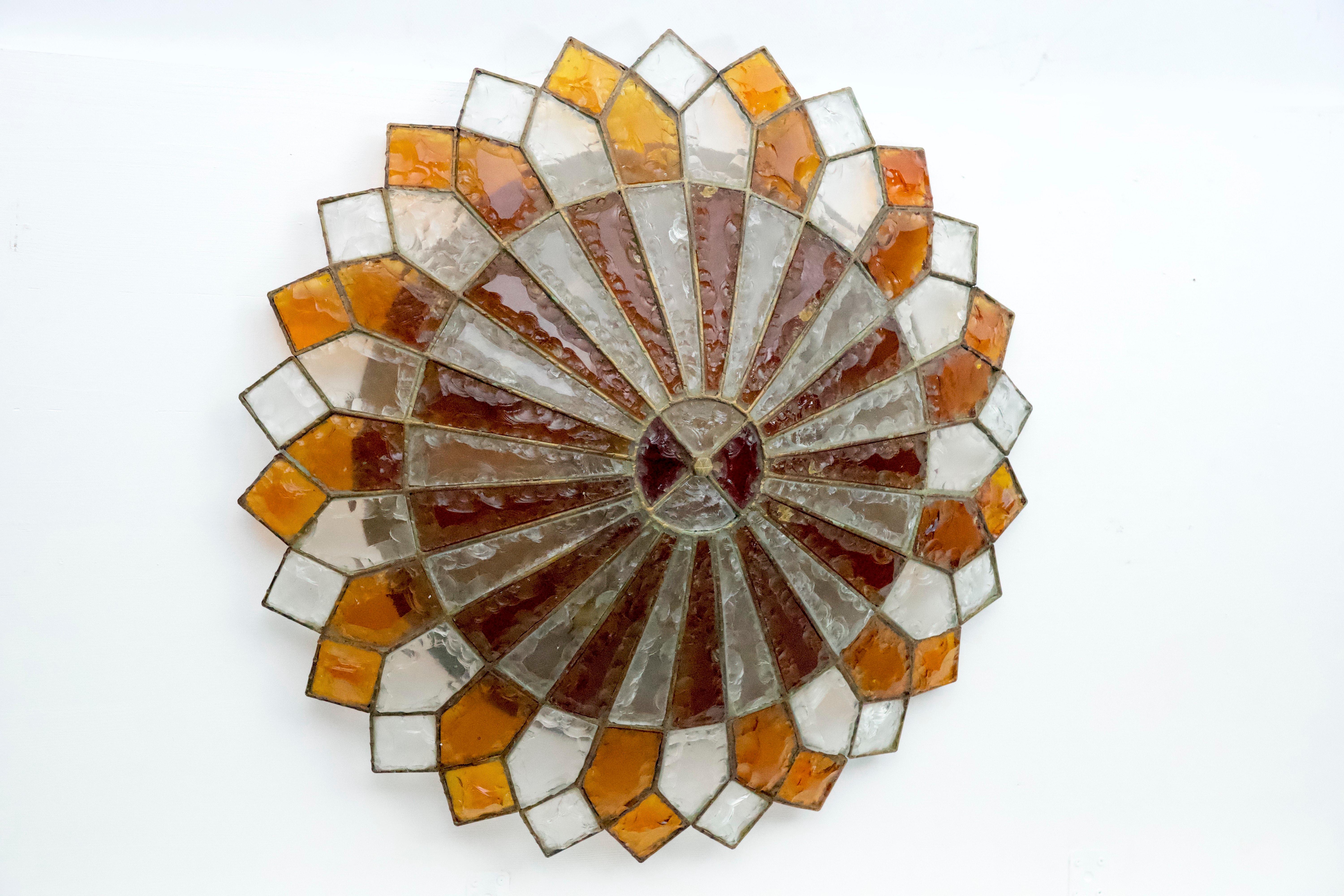 Italian Huge Round Murano Glass Ceiling Lamp by Poliarte, Italy, 1970s. For Sale