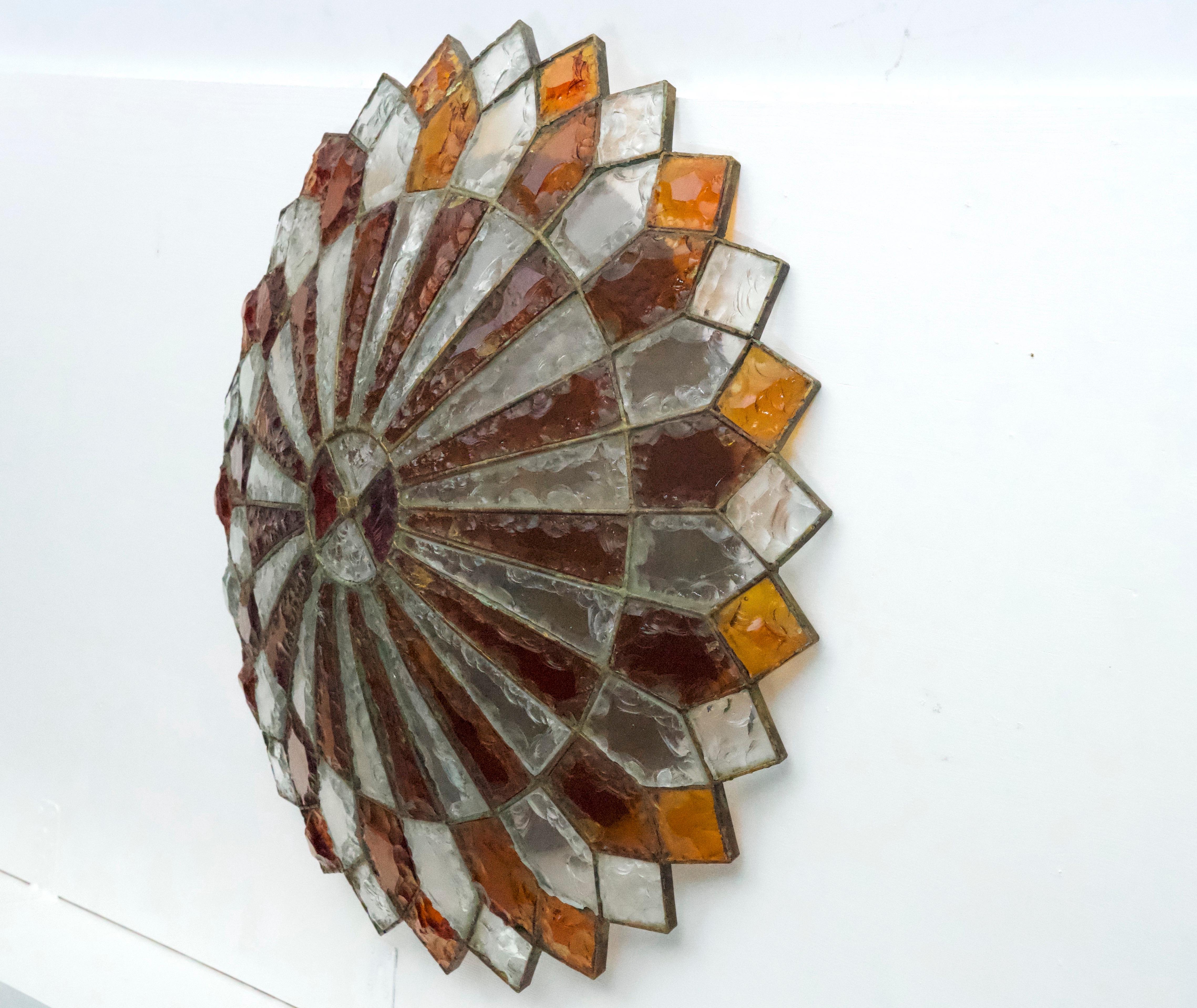 20th Century Huge Round Murano Glass Ceiling Lamp by Poliarte, Italy, 1970s. For Sale