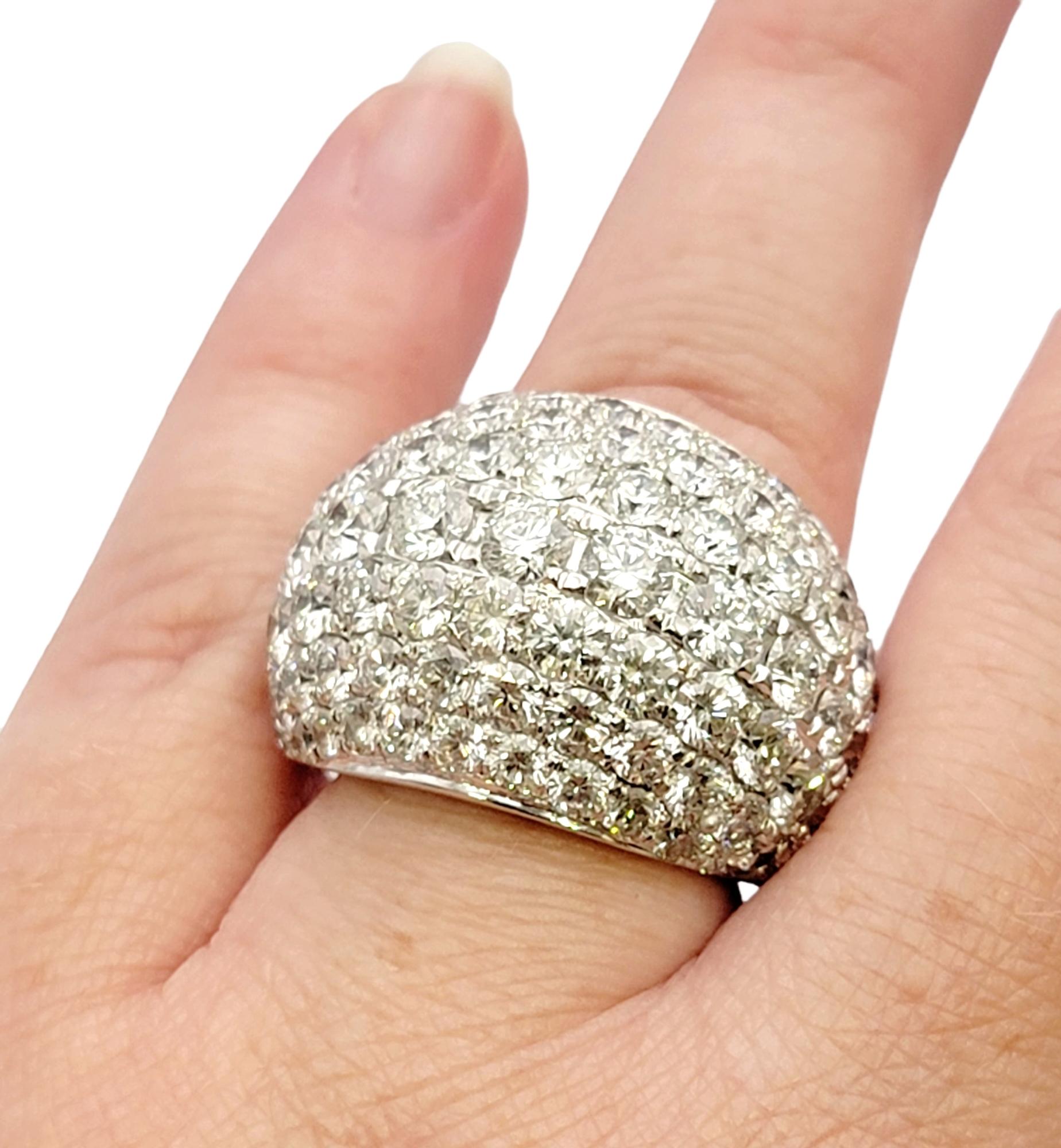 Huge Round Pave Diamond Dome Lollipop Ring in 14 Karat White Gold 9 Carats Total For Sale 1