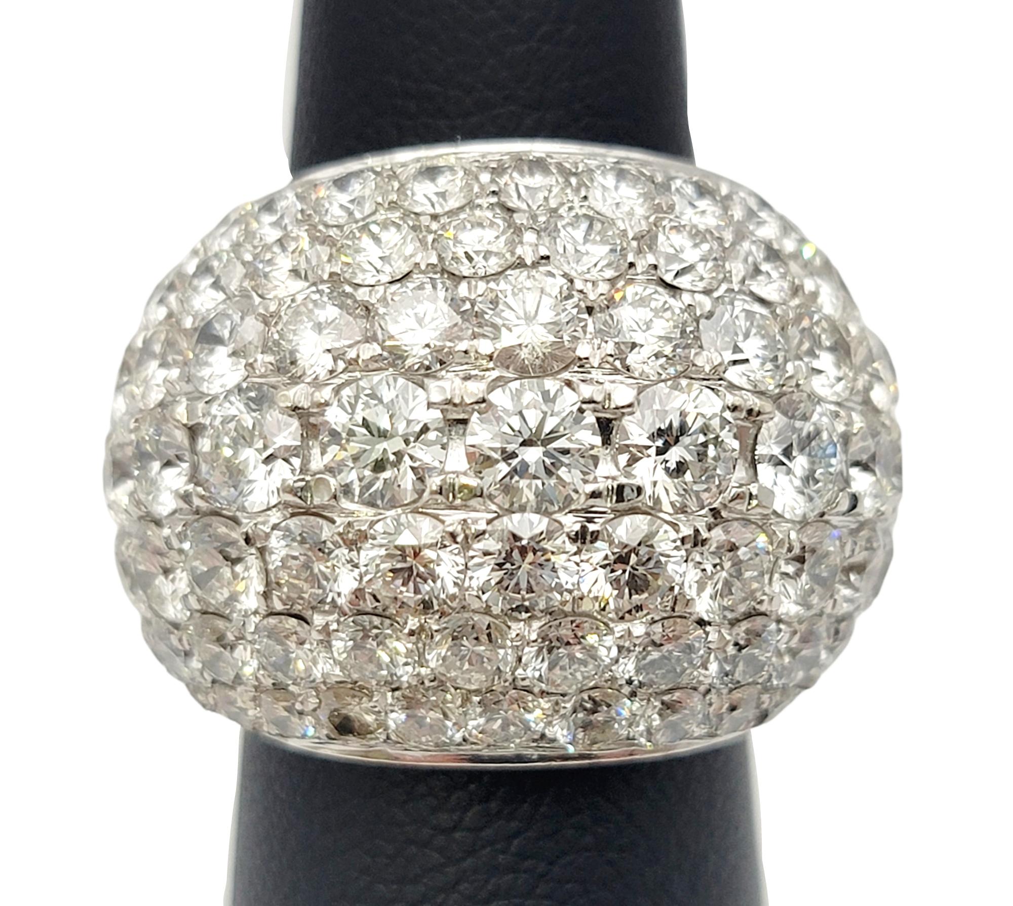 Huge Round Pave Diamond Dome Lollipop Ring in 14 Karat White Gold 9 Carats Total For Sale 3