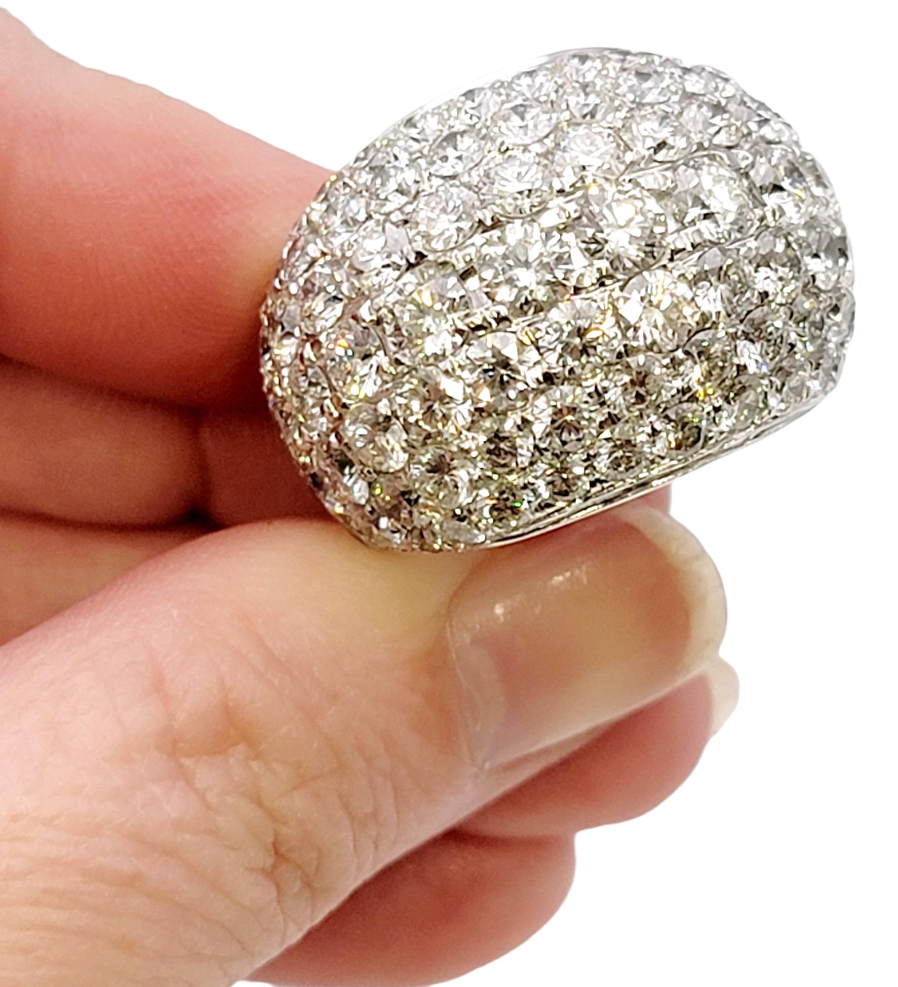 Women's Pave Diamond Dome Ring in 14 Karat White Gold 9 Carats Total Huge Round Cocktail For Sale