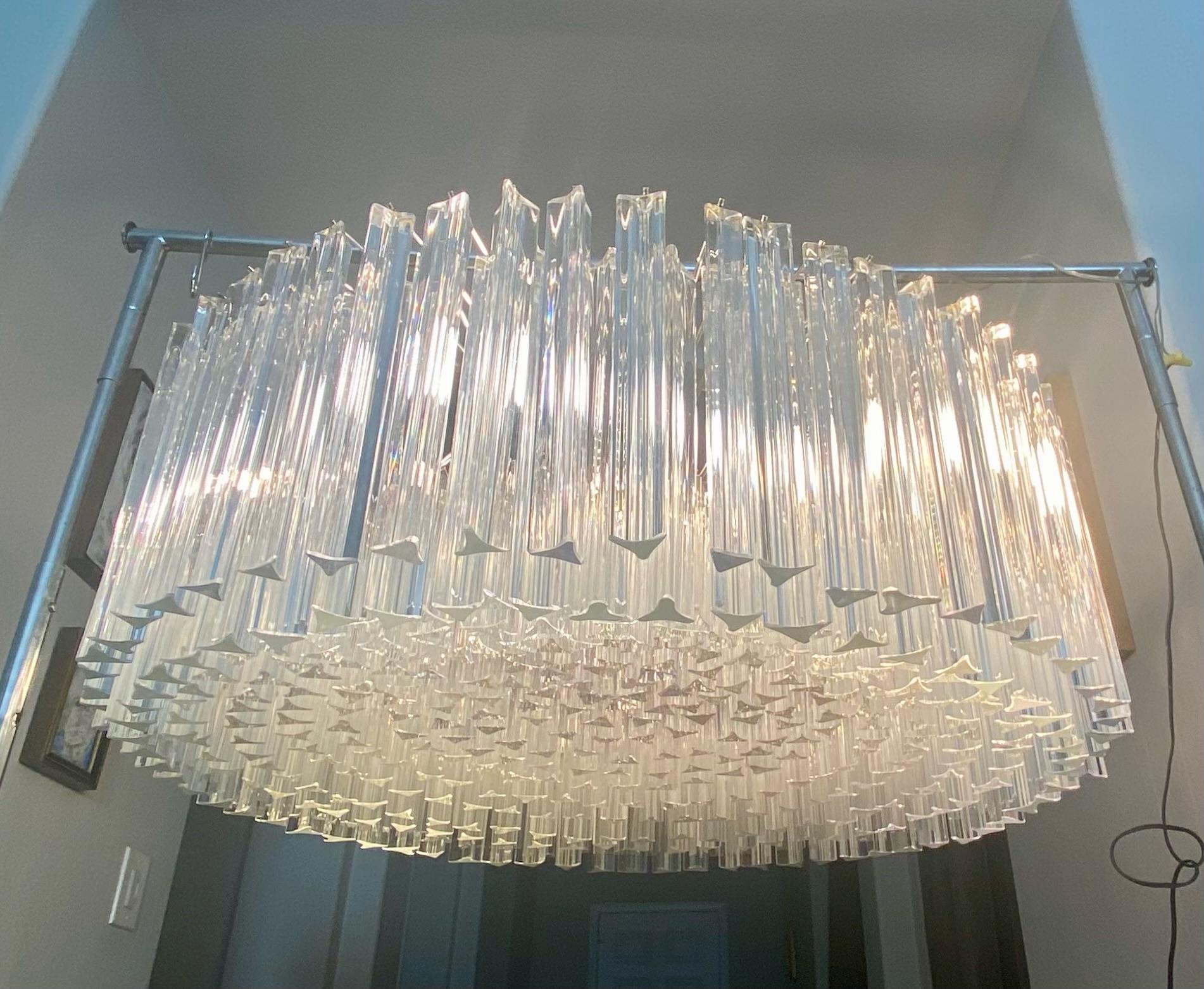 Huge Round Venini Murano Triedi Glass Prism Chandelier 4