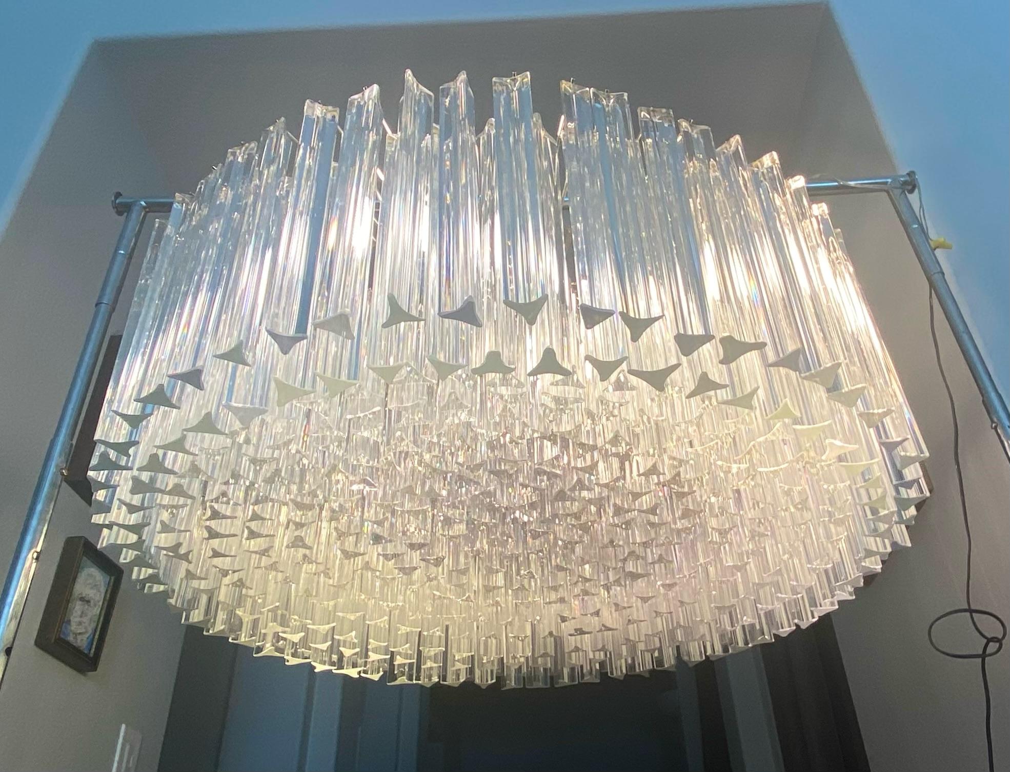 Huge Round Venini Murano Triedi Glass Prism Chandelier 5