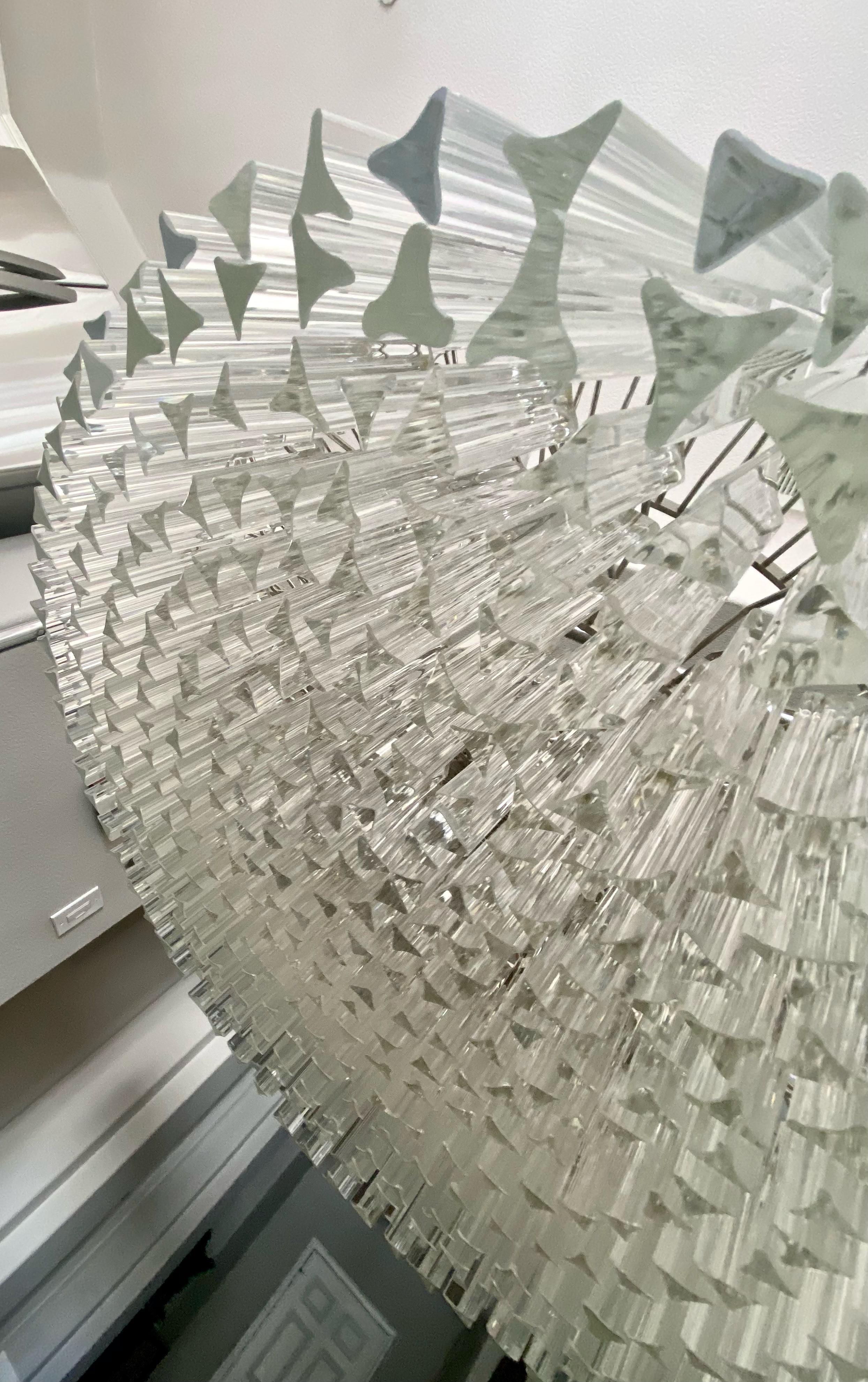 Huge Round Venini Murano Triedi Glass Prism Chandelier 6