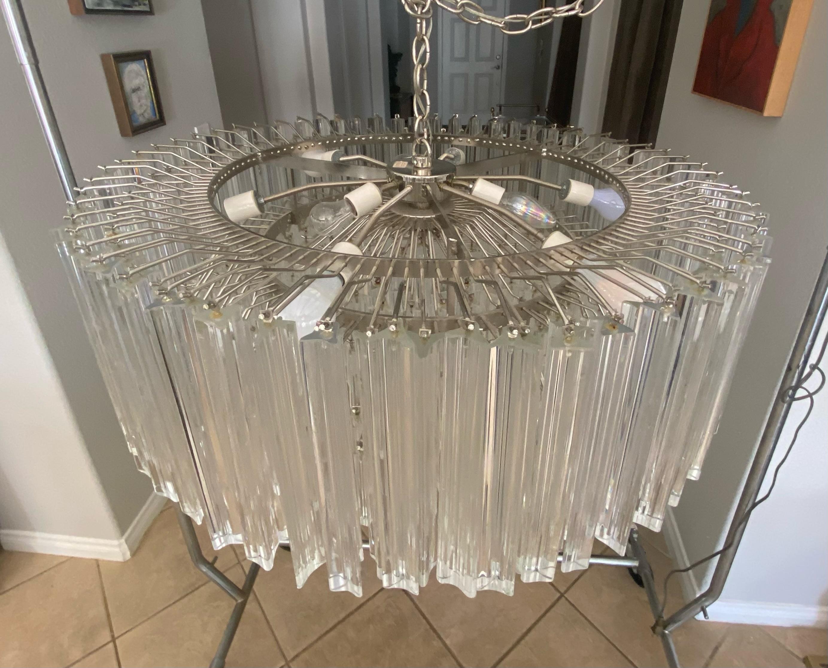 Huge Round Venini Murano Triedi Glass Prism Chandelier 9