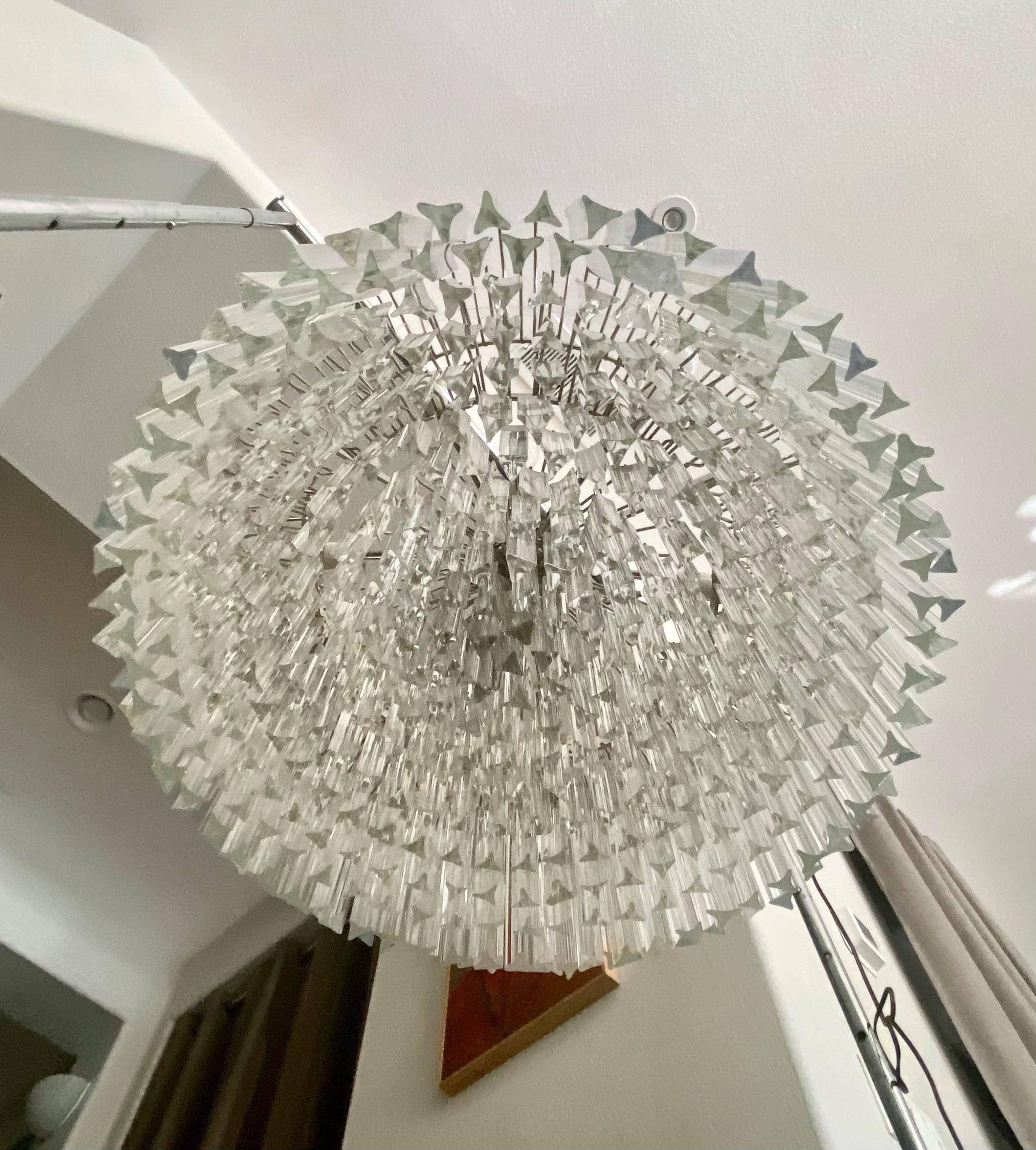 Huge Round Venini Murano Triedi Glass Prism Chandelier 10