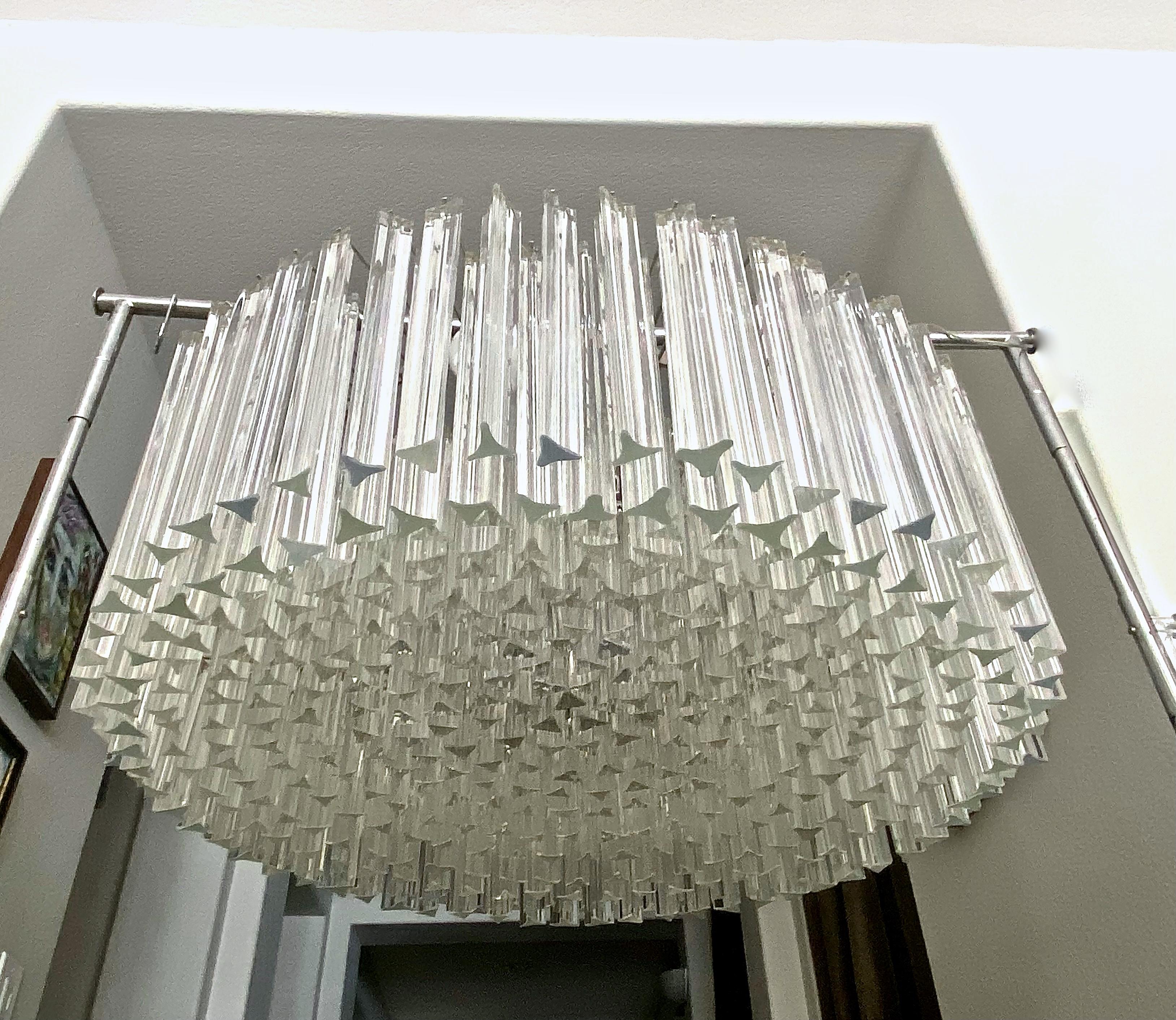 Huge Round Venini Murano Triedi Glass Prism Chandelier 11