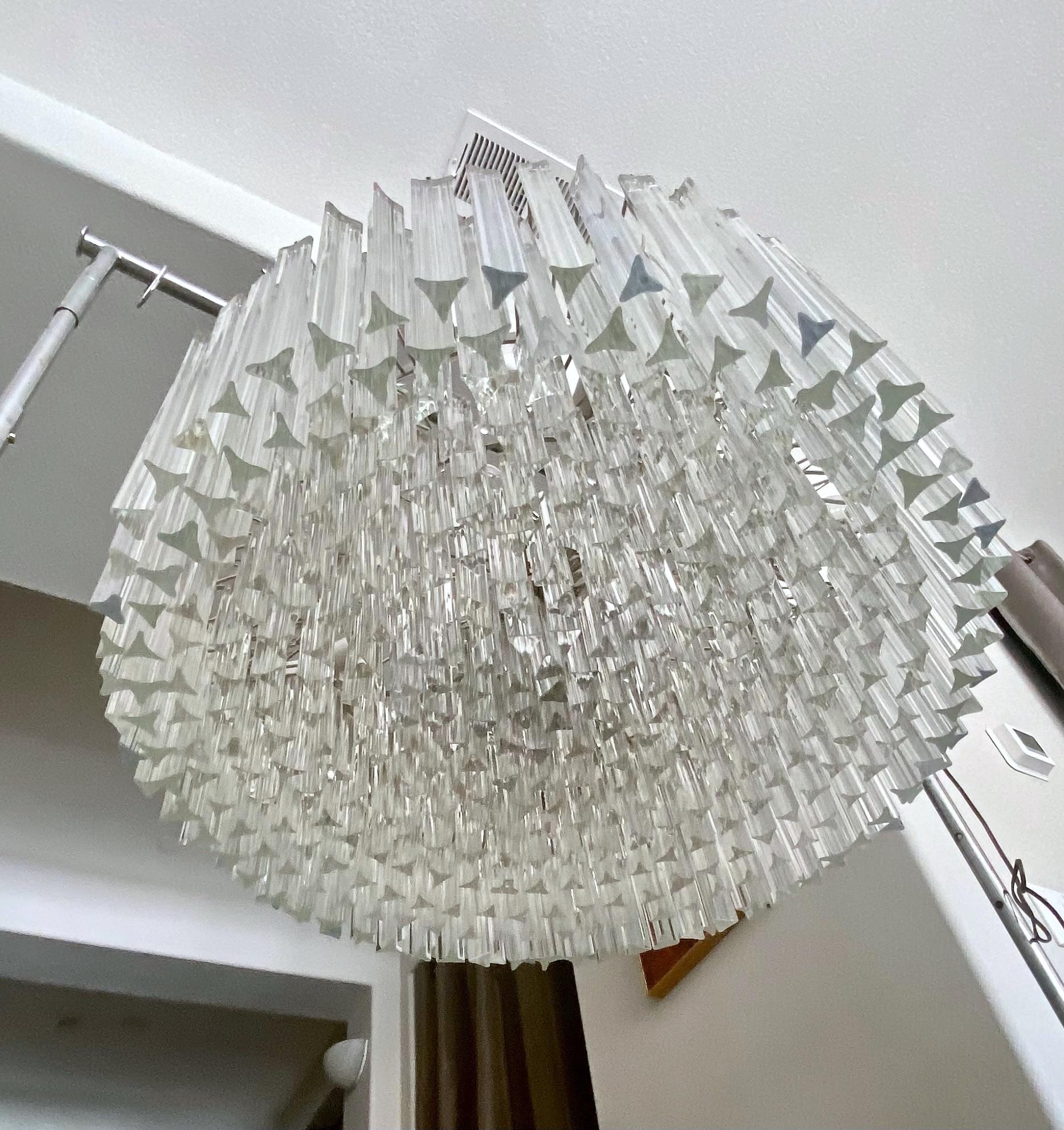 Late 20th Century Huge Round Venini Murano Triedi Glass Prism Chandelier