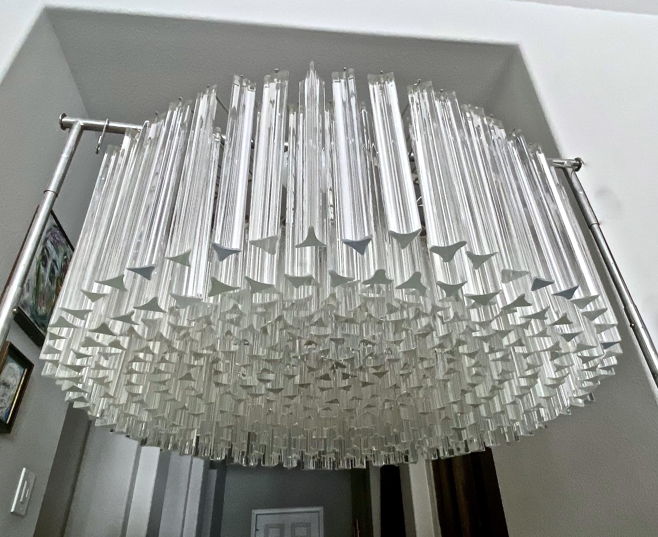 Crystal Huge Round Venini Murano Triedi Glass Prism Chandelier