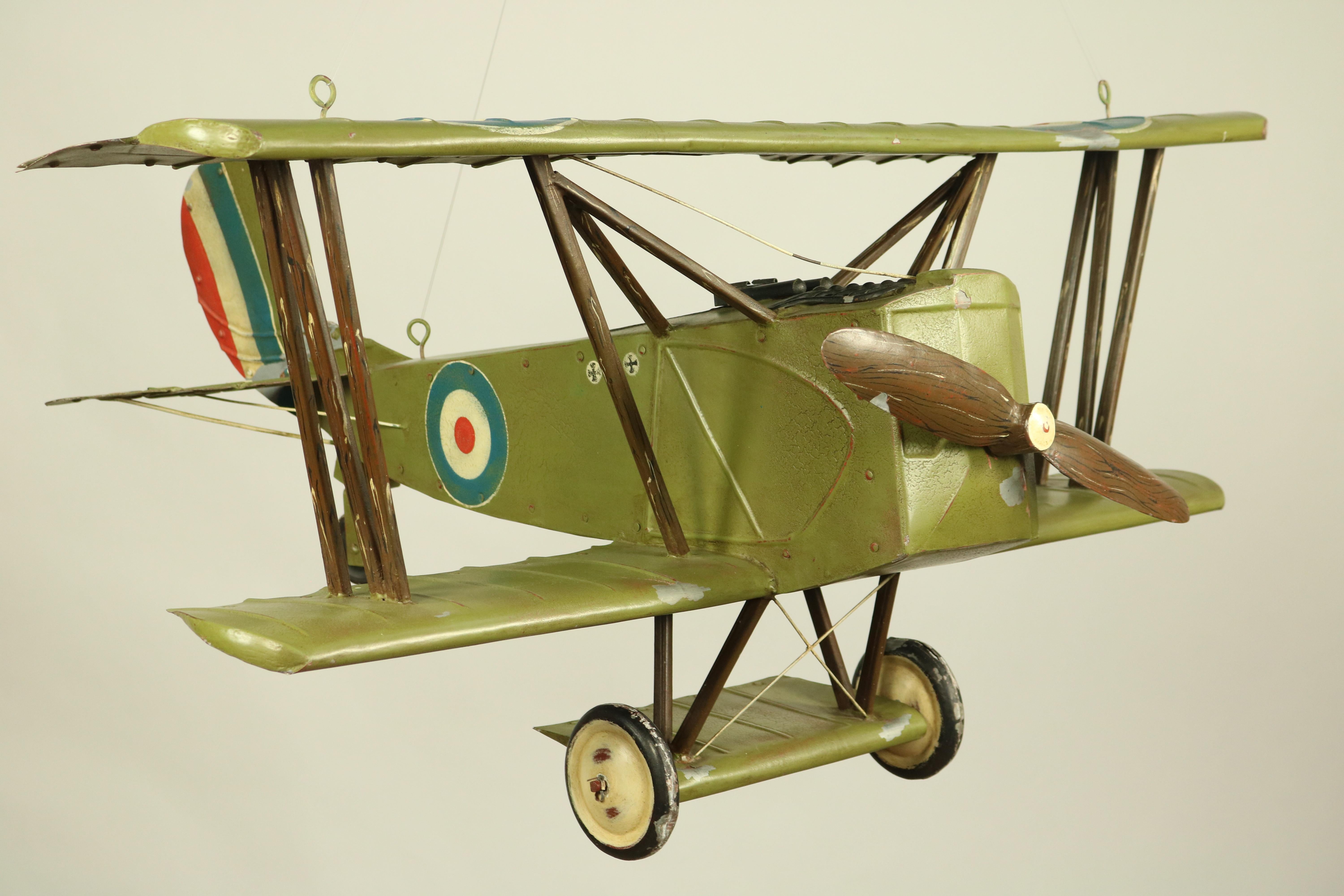 European Huge Royal Air Force Biplane Tin Model WW 1 Sopwith Snipe Aviation, 1920s For Sale