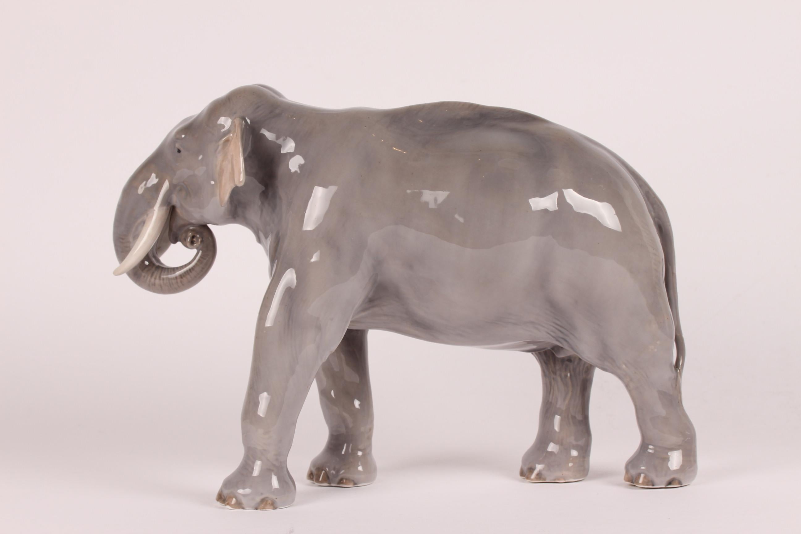 Glazed Huge Royal Copenhagen Elephant Figure Designed, Theodor Madsen Denmark 1923-1934