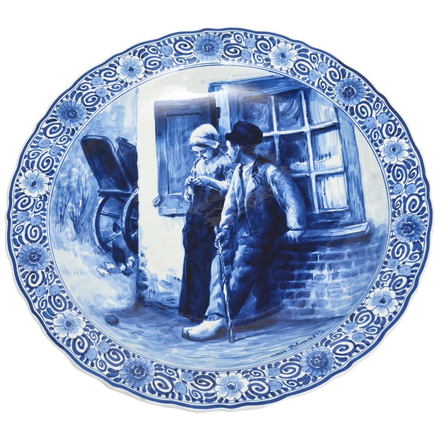 Huge Royal Delft De Porceleyne Fles Blue and White Bloomers Charger Plate Plaque