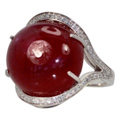 Huge Ruby Cabochon 27.15 Carat Diamond Surround