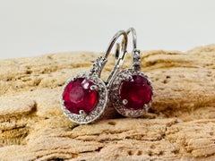 Huge Ruby Earrings with Natural Diamonds 14k White Gold Untreated Large Rubies
