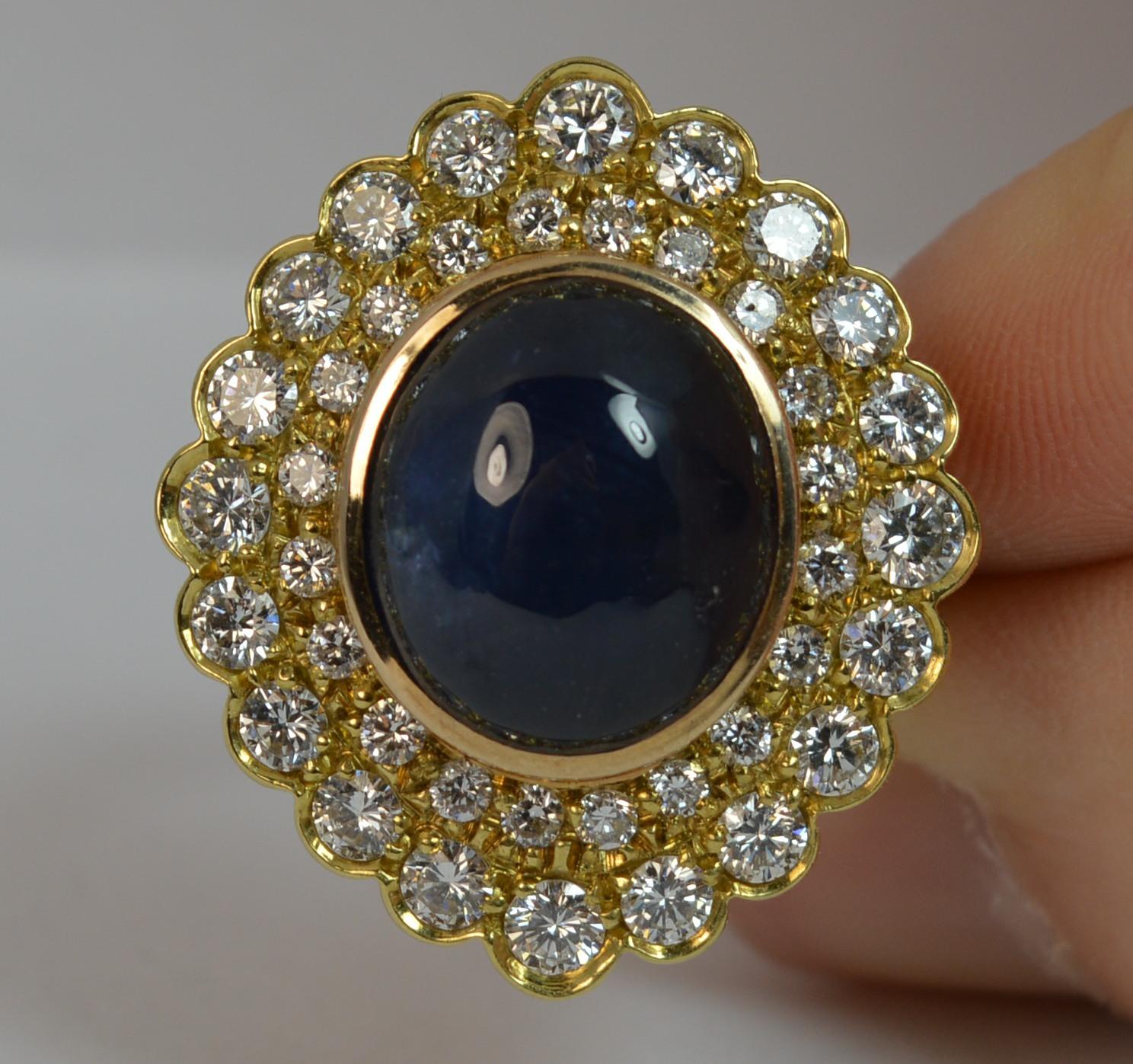 Huge Sapphire Cabochon VS 1.80 carat Diamond 18 carat Gold Cocktail Ring 3