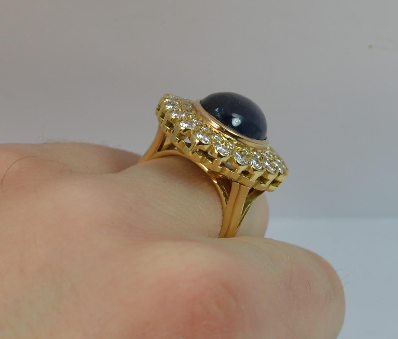 Victorian Huge Sapphire Cabochon VS 1.80 carat Diamond 18 carat Gold Cocktail Ring