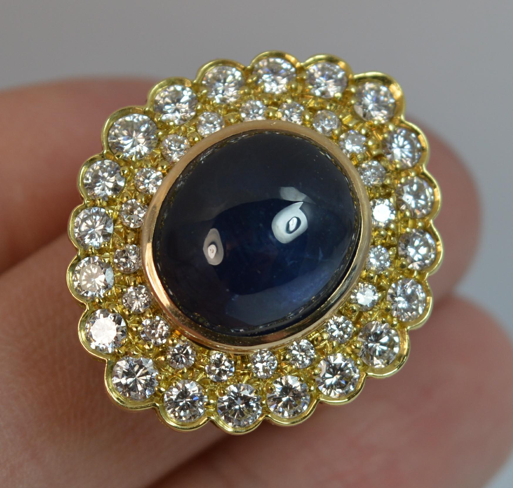 Round Cut Huge Sapphire Cabochon VS 1.80 carat Diamond 18 carat Gold Cocktail Ring