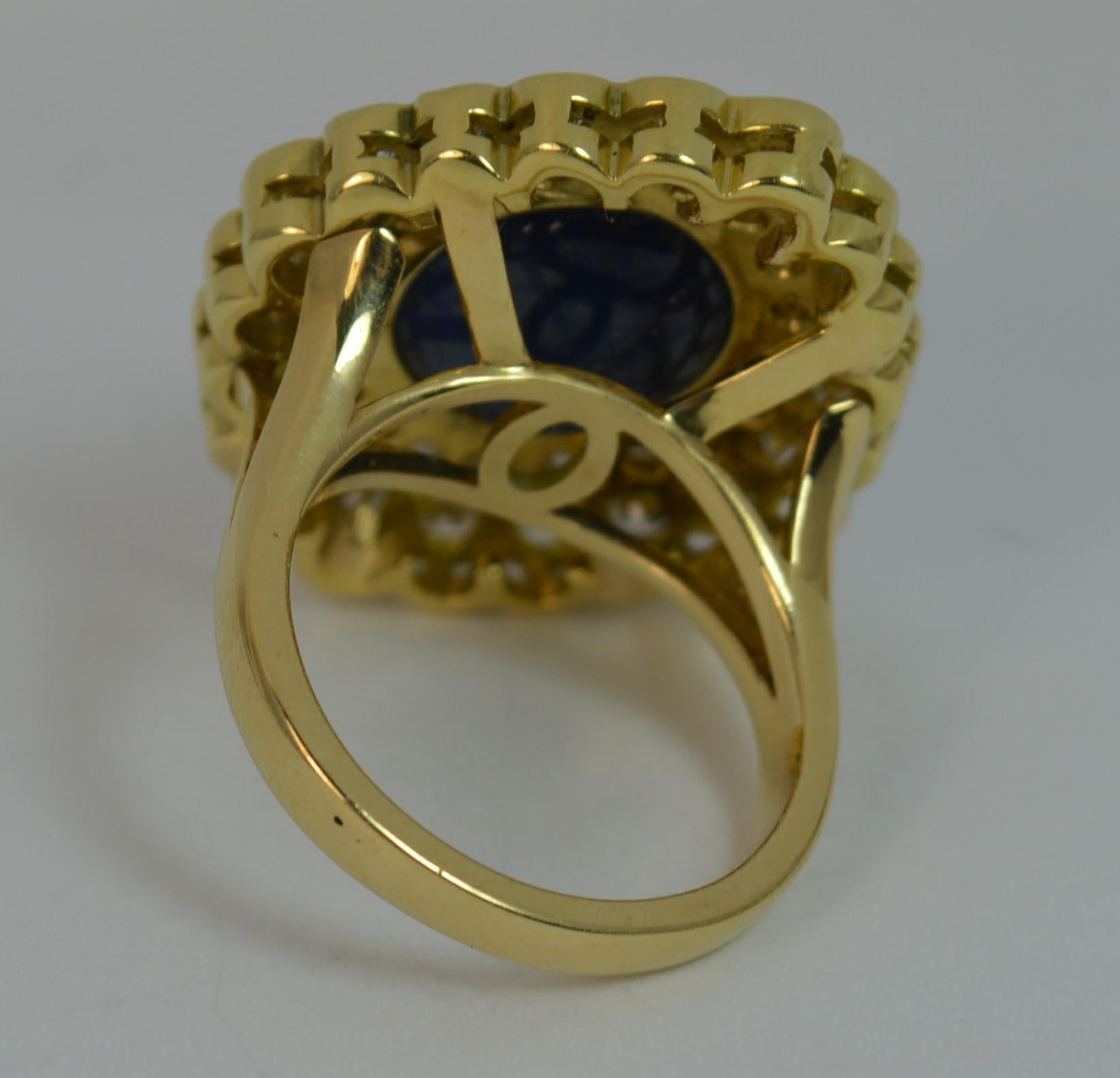 Women's Huge Sapphire Cabochon VS 1.80 carat Diamond 18 carat Gold Cocktail Ring