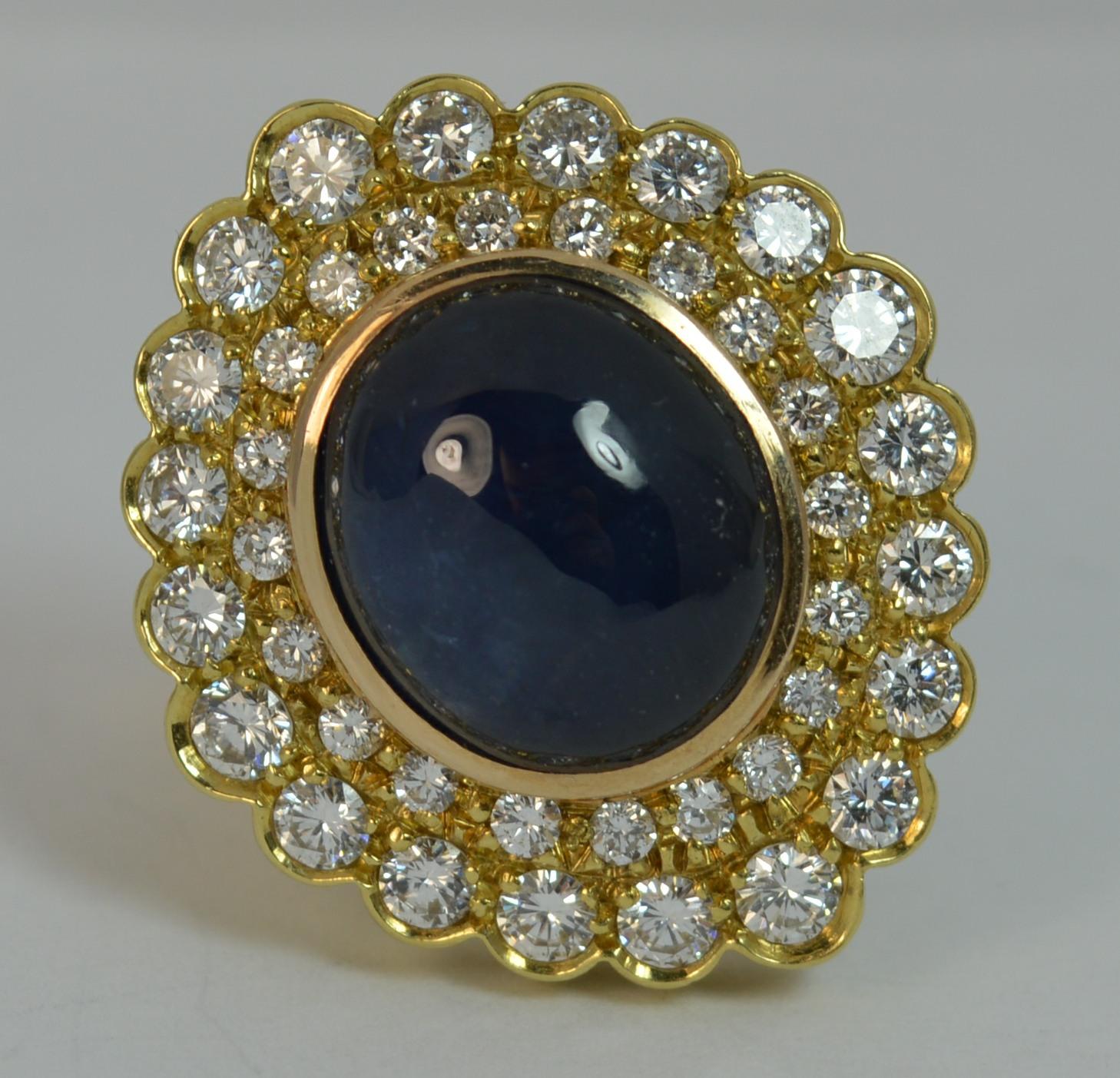 Huge Sapphire Cabochon VS 1.80 carat Diamond 18 carat Gold Cocktail Ring 2