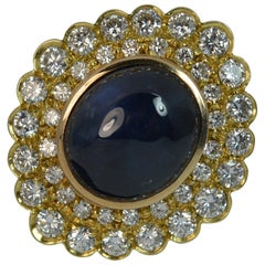 Huge Sapphire Cabochon VS 1.80 carat Diamond 18 carat Gold Cocktail Ring