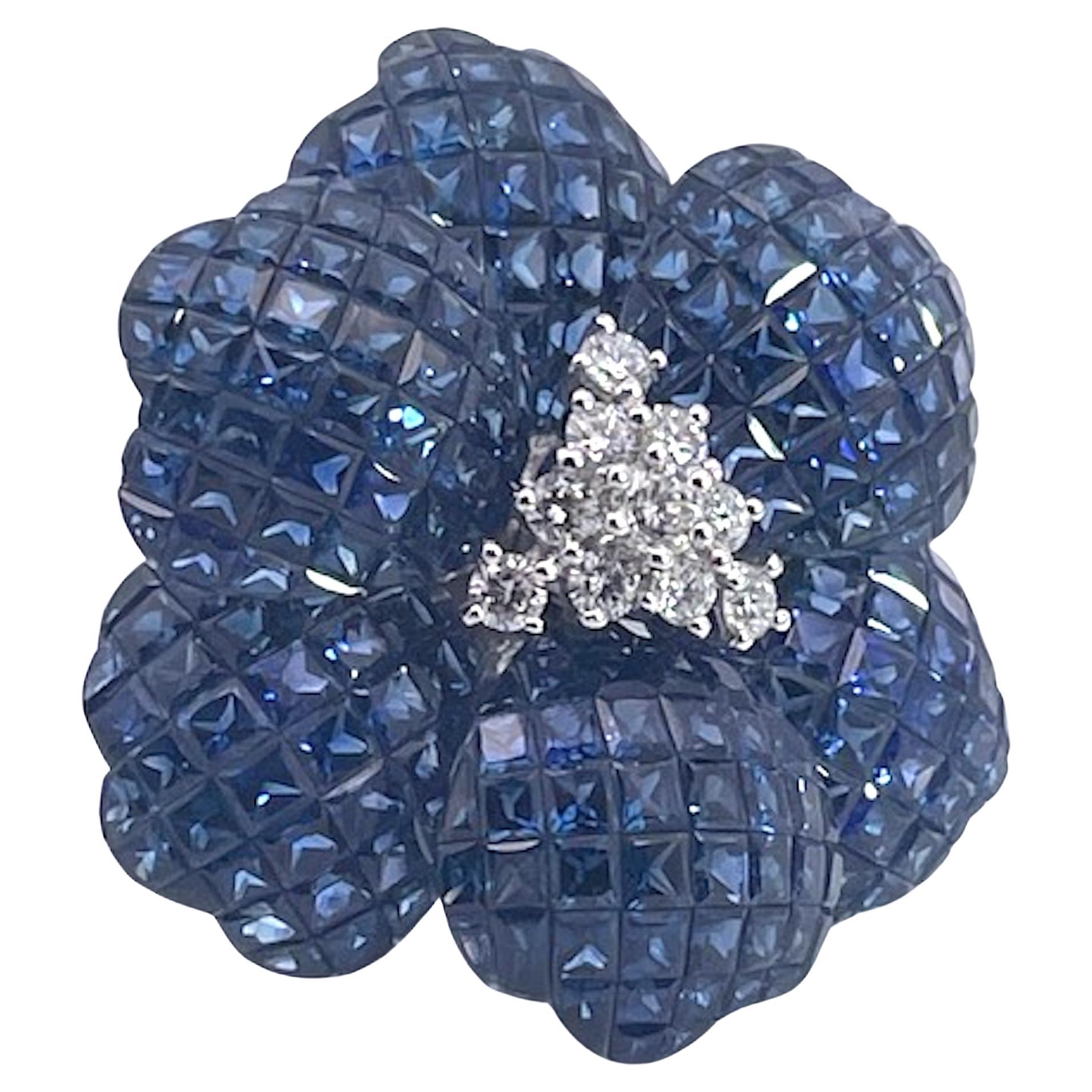 Huge Sapphire Diamond Flower Ring 18K