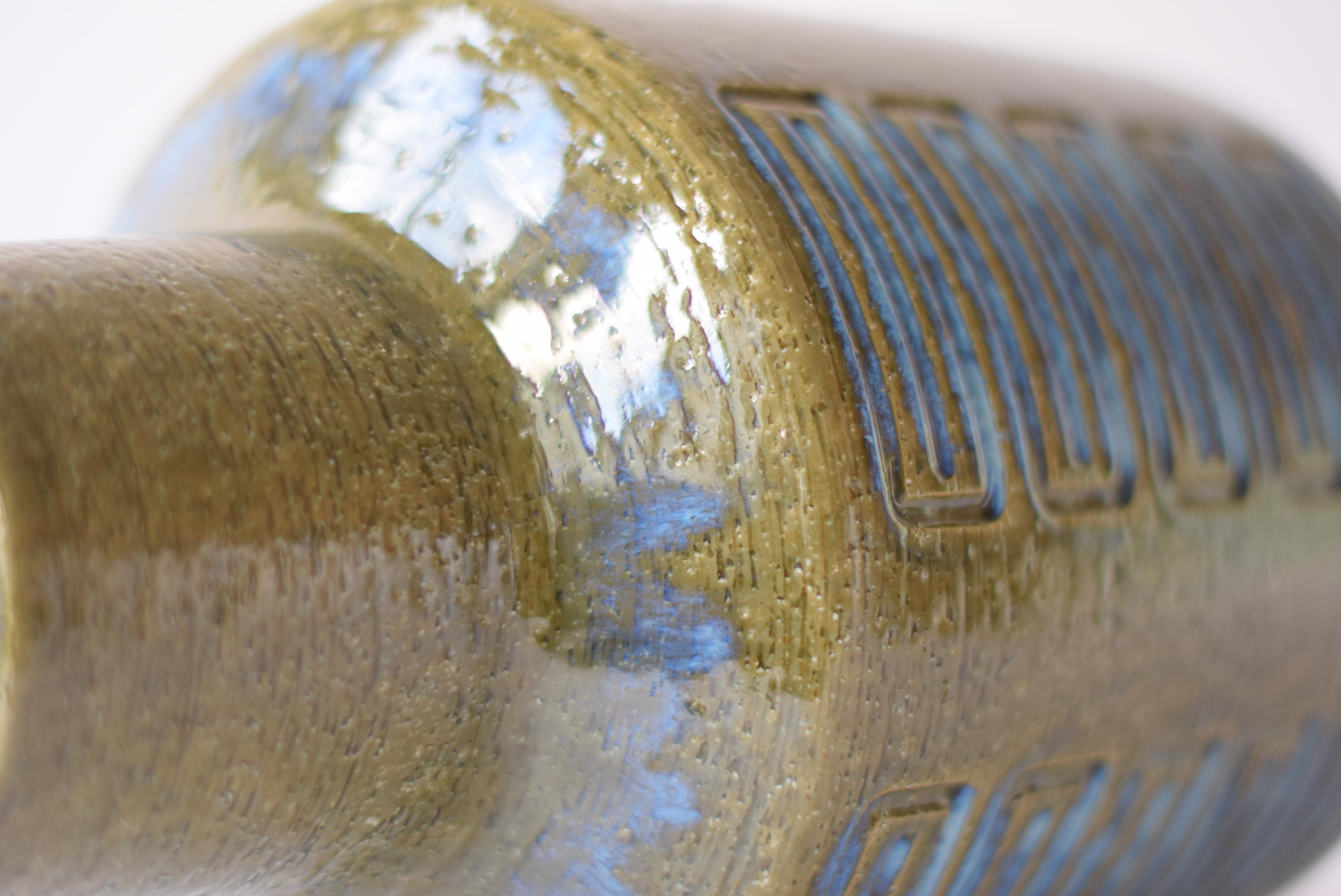 14.2” Palshus Denmark Huge Ceramic Vase Green Blue, Per Linnemann-Schmidt, 1960s In Good Condition In Aarhus C, DK