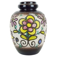 Großes scheurich 16 1/2" Boden VASE farbenfrohes, dichtes Lavablumendekor Modell 286-42