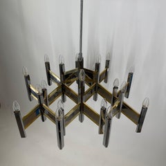 Huge Sciolari Chevron Brass & Chrome Model 'Concorde' Chandelier, Italy, 1970s