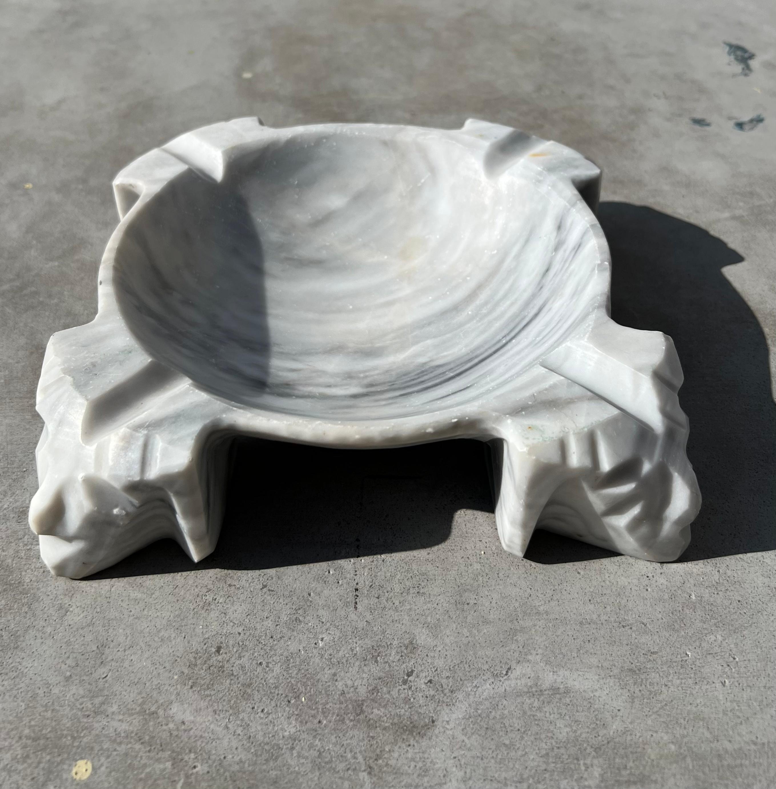 Huge Sculptural Aztec Marble Ashtray with Faces, 1960s 4