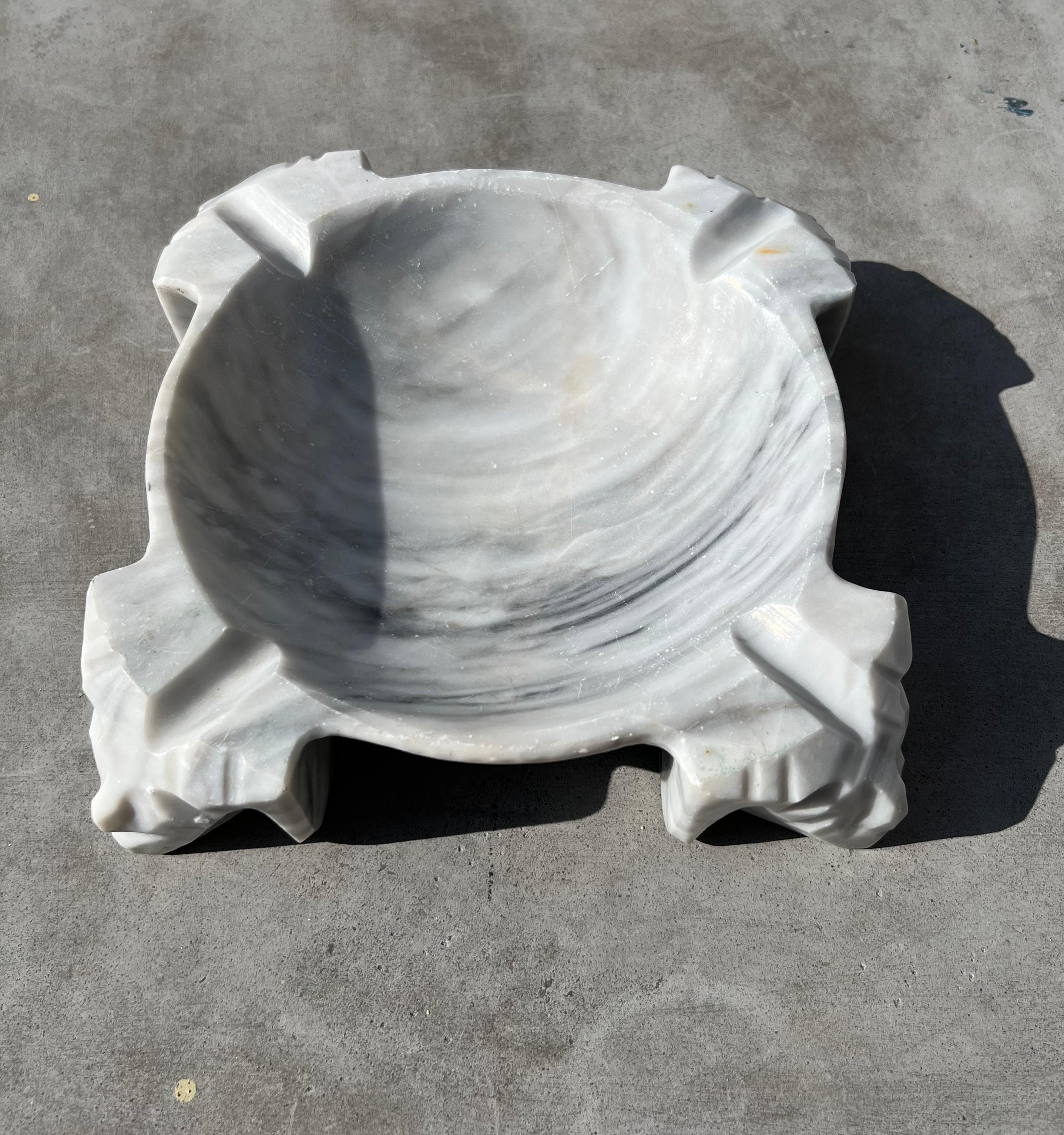 Mexican Huge Sculptural Aztec Marble Ashtray with Faces, 1960s