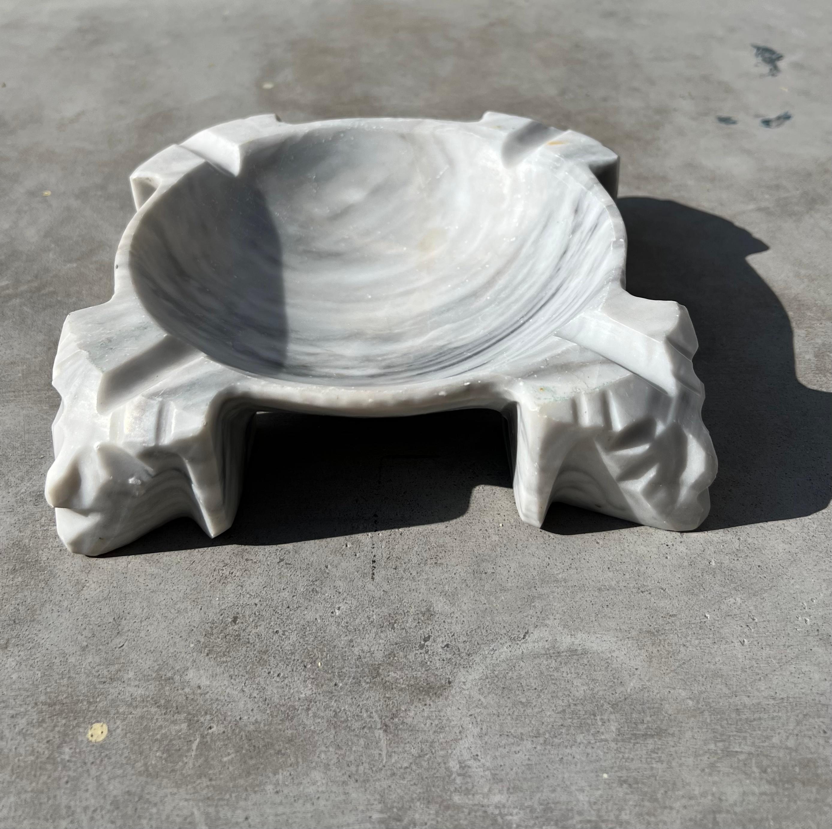 Hand-Carved Huge Sculptural Aztec Marble Ashtray with Faces, 1960s