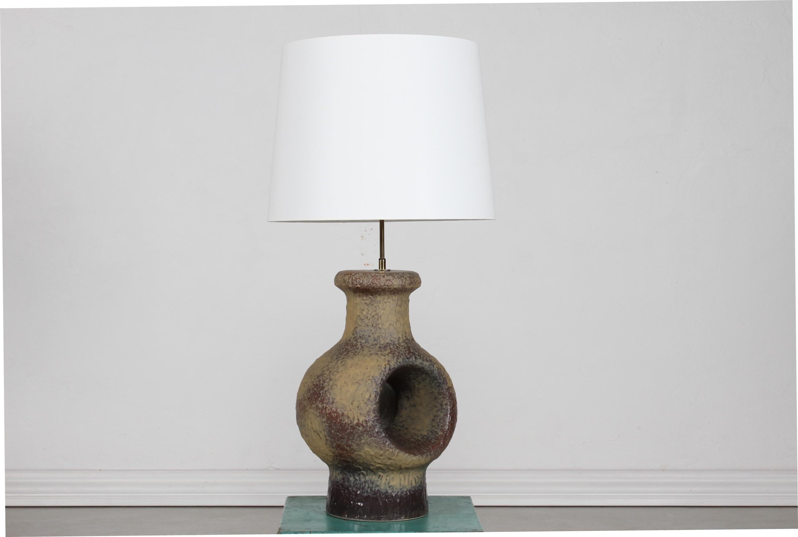 Late 20th Century HUGE Sculptural Danish Brutalist Style Table Lamp in Grey Earthen Colors 1970s For Sale