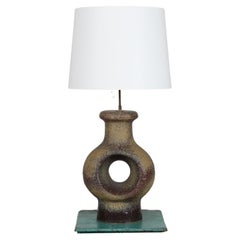 HUGE Sculptural Danish Brutalist Style Table Lamp in Grey Earthen Colors 1970s