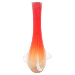 Huge Seguso Murano Orange White Pulegoso Tall Art Glass Vase